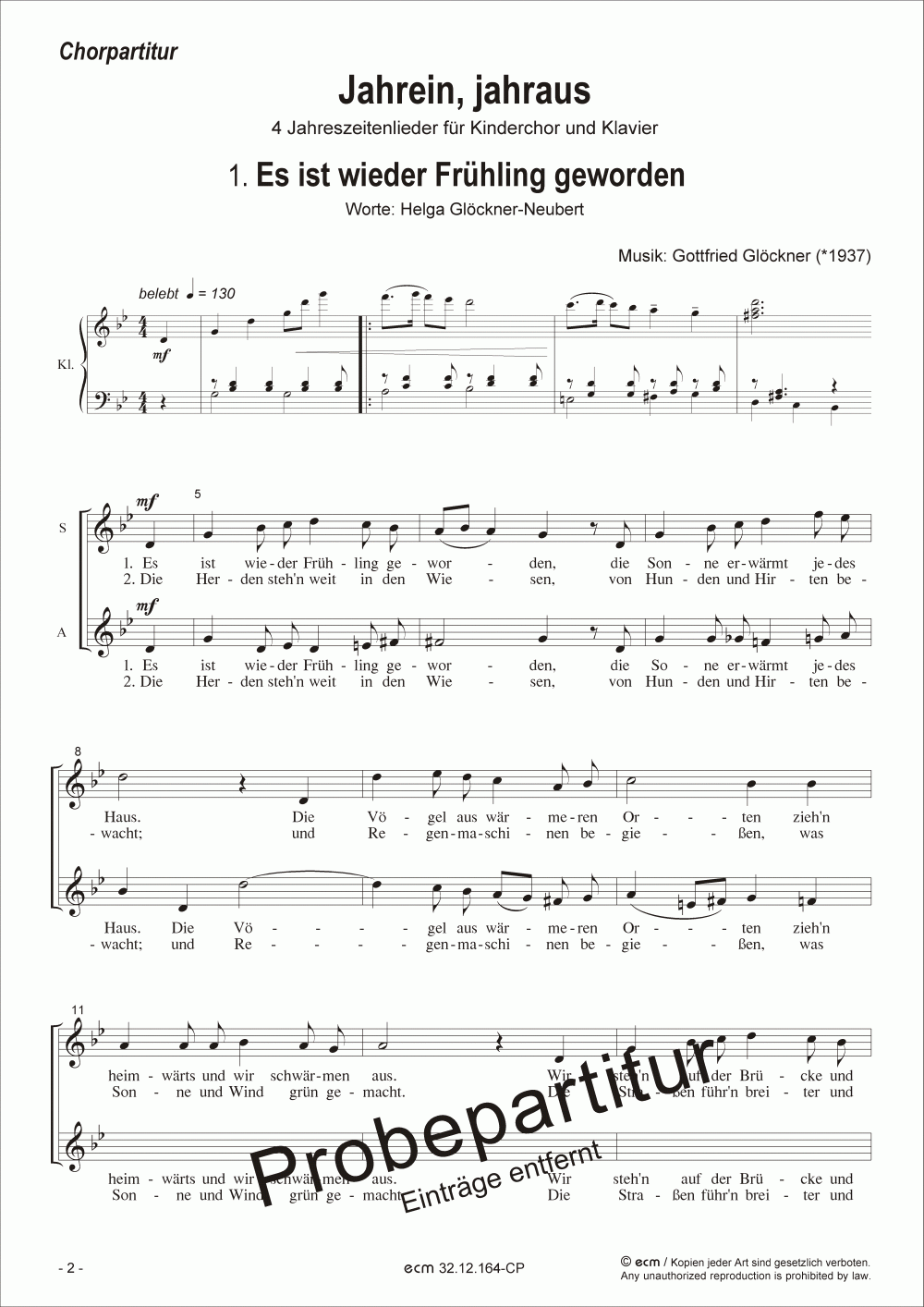 Jahrein, jahraus (Vocal score)