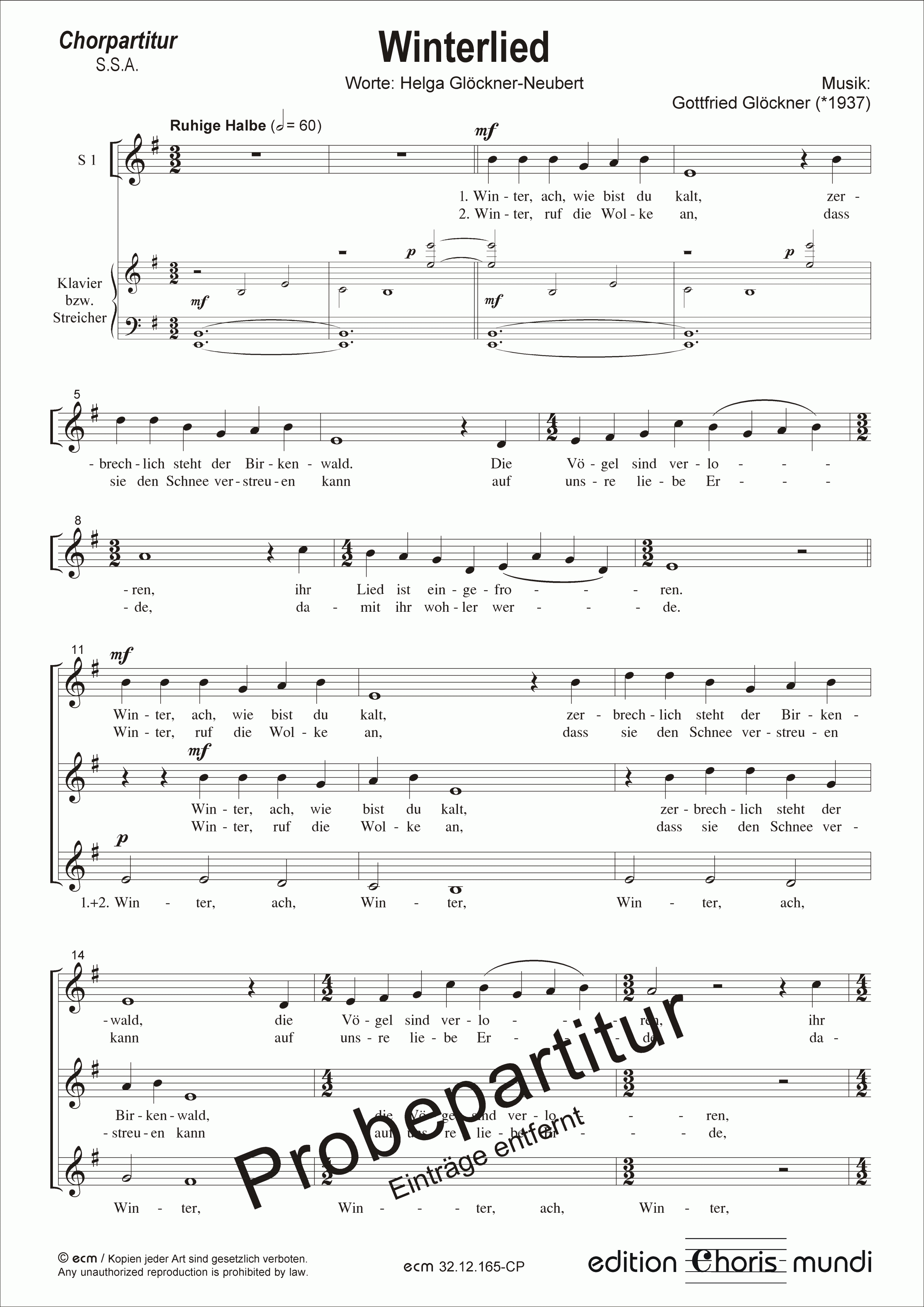 Winterlied (Vocal score)