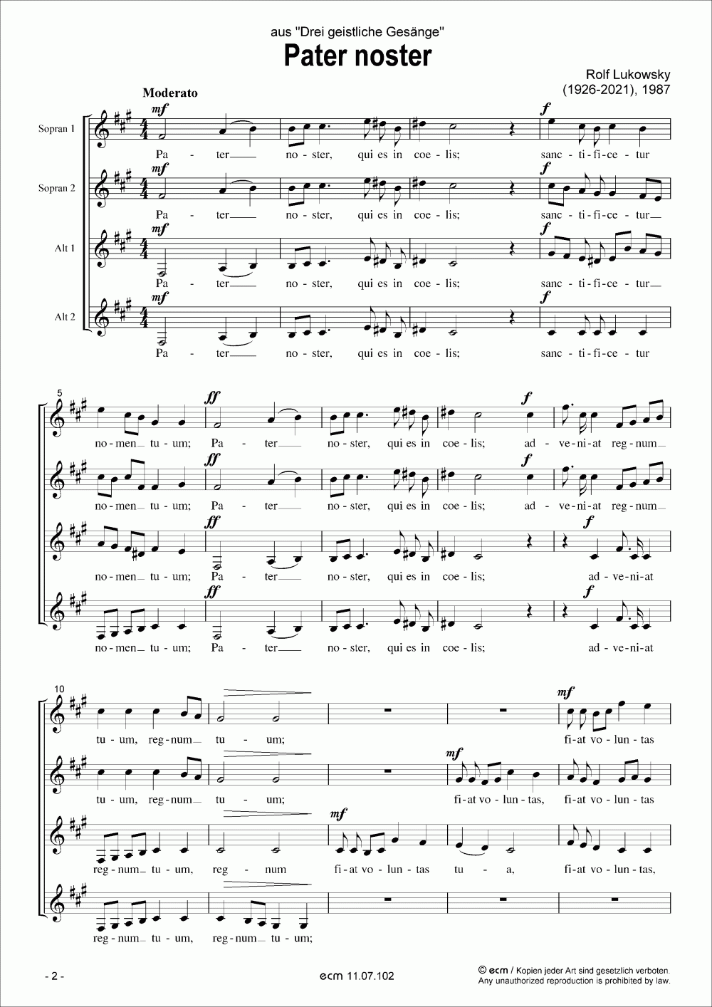 Pater noster (from: Drei geistliche Gesänge)