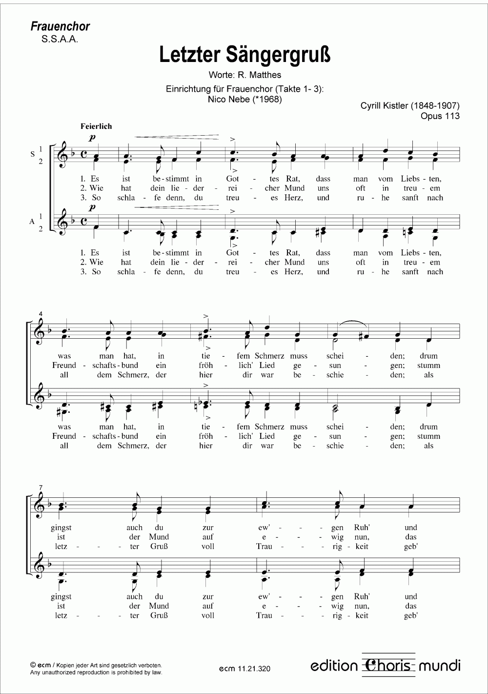 Letzter Sängergruß (op.113)