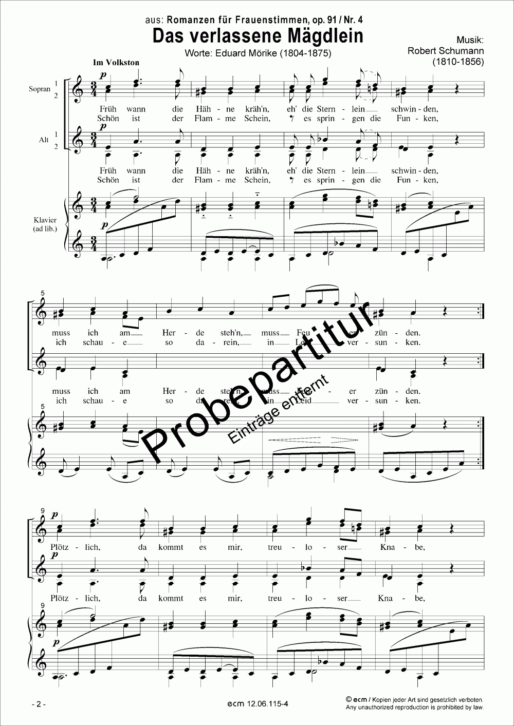 Das verlassene Mägdlein (op.91, Nr.4)