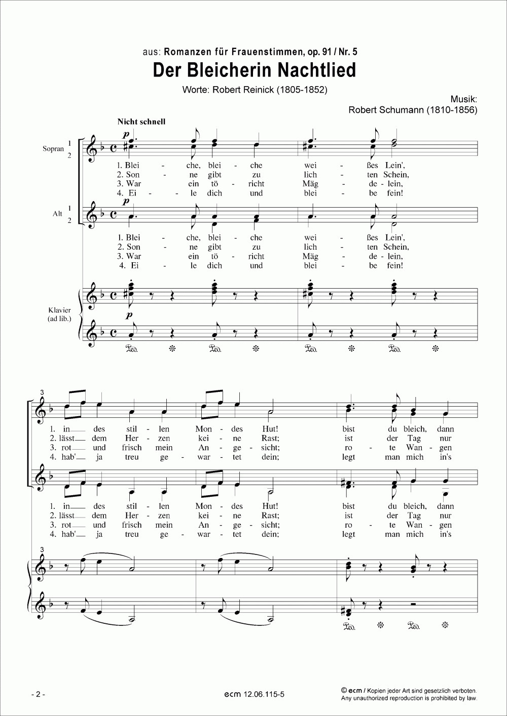 Der Bleicherin Nachtlied (op.91, Nr.5)