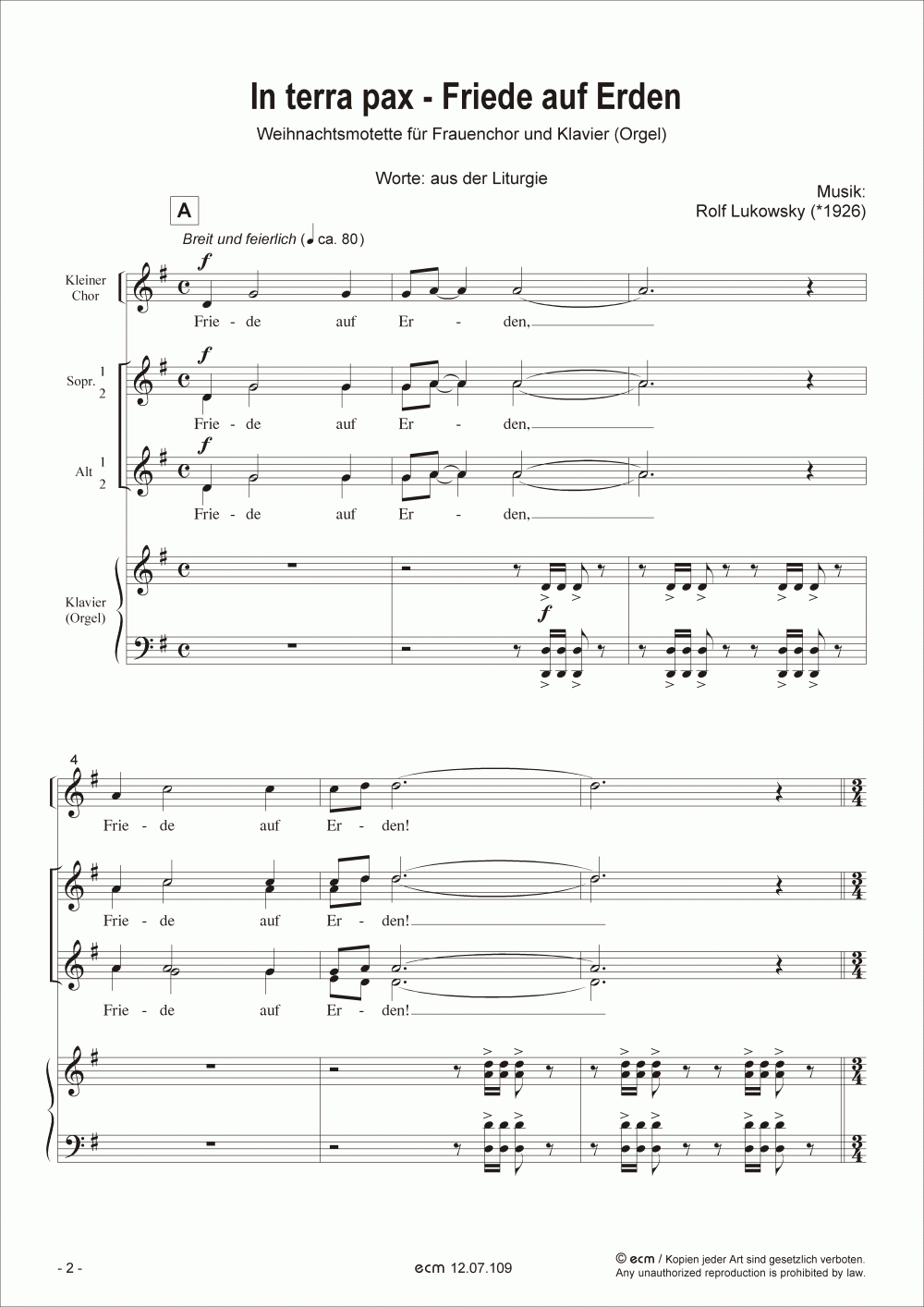 In terra pax - Friede auf Erden [with Piano (Organ)]