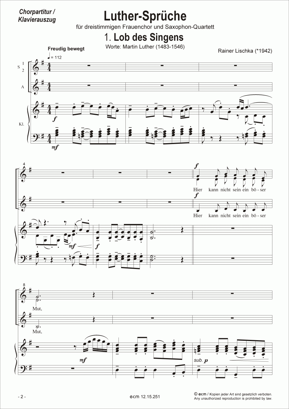 Luther-Sprüche (Vocal score / Piano red.)