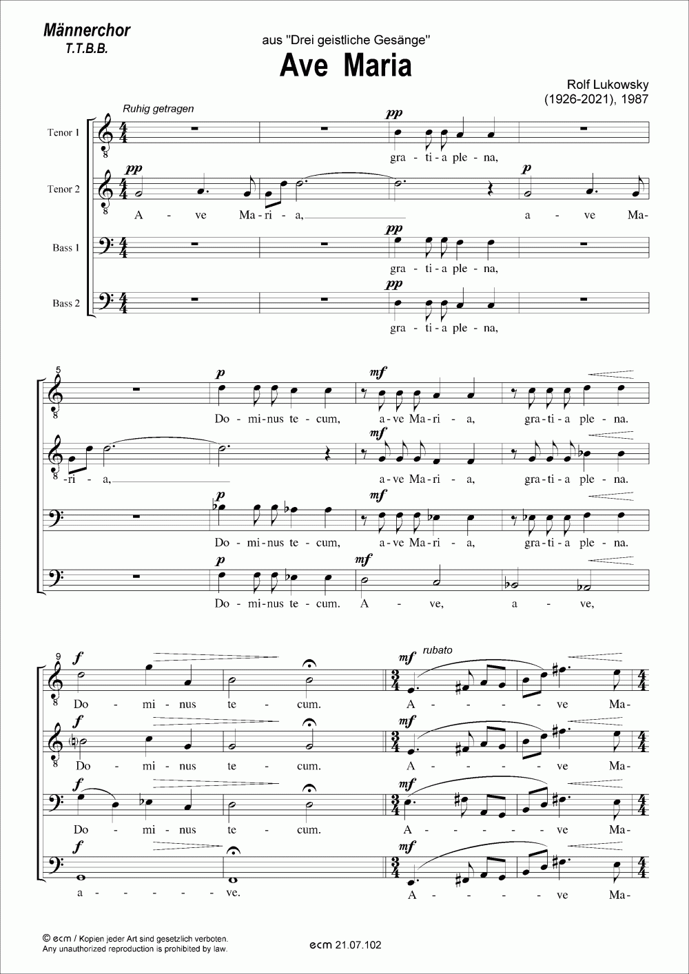 Ave Maria (from: Drei geistliche Gesänge)