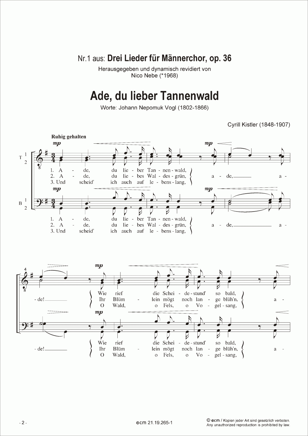 Ade, du lieber Tannenwald (op.36 Nr.1)