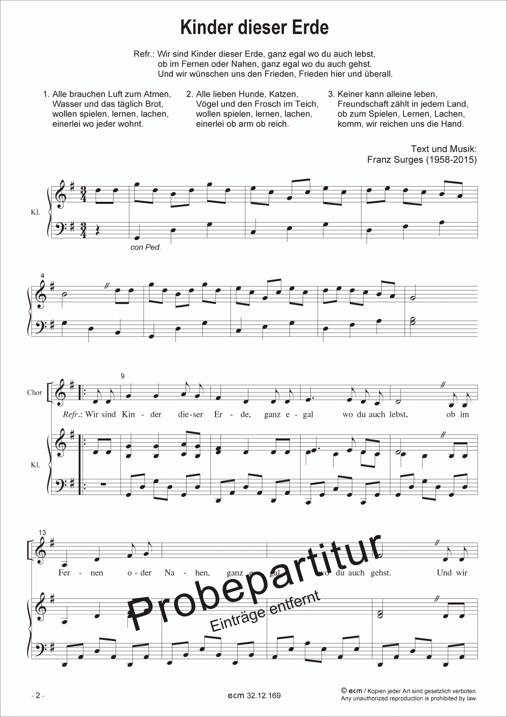 Kinder dieser Erde (Piano score)