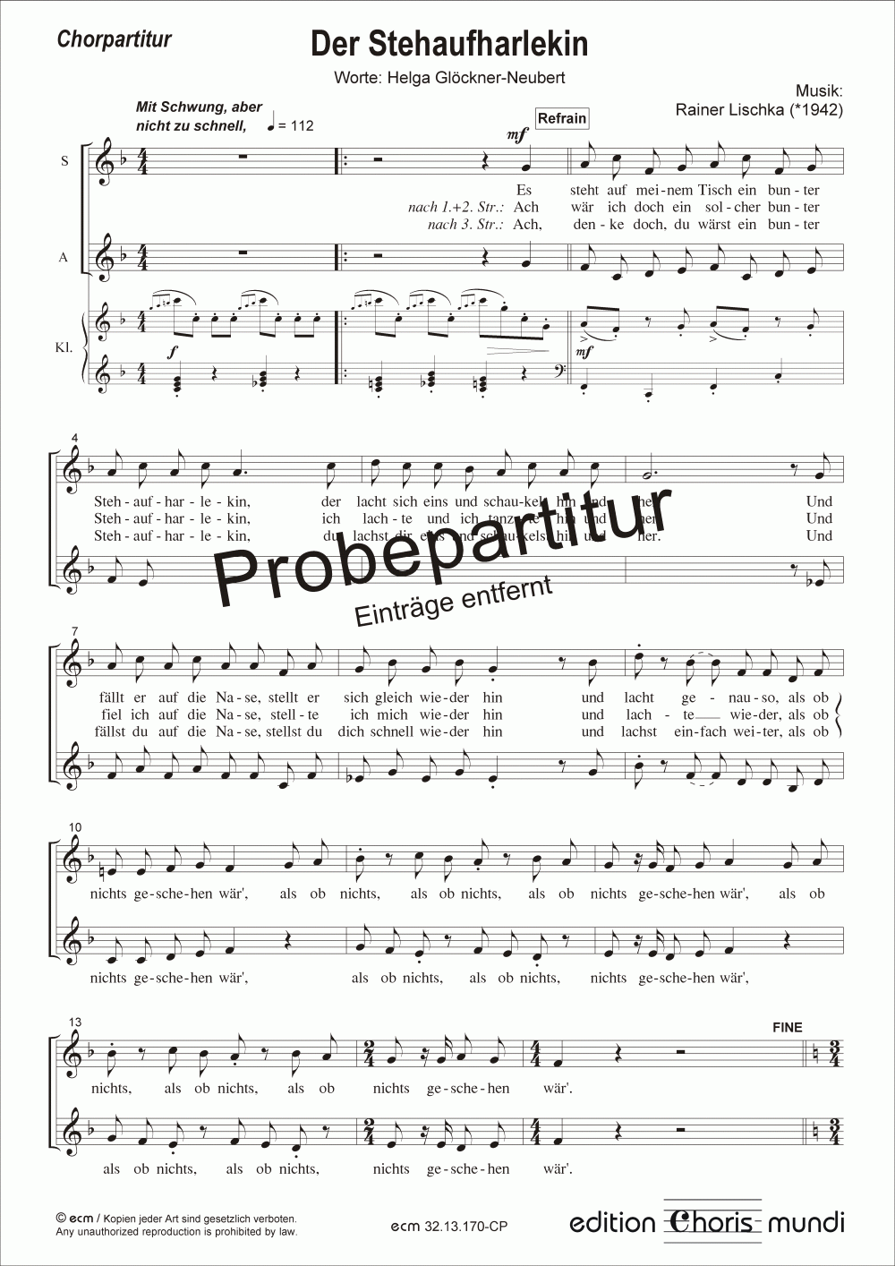 Der Stehaufharlekin (Chorpartitur)