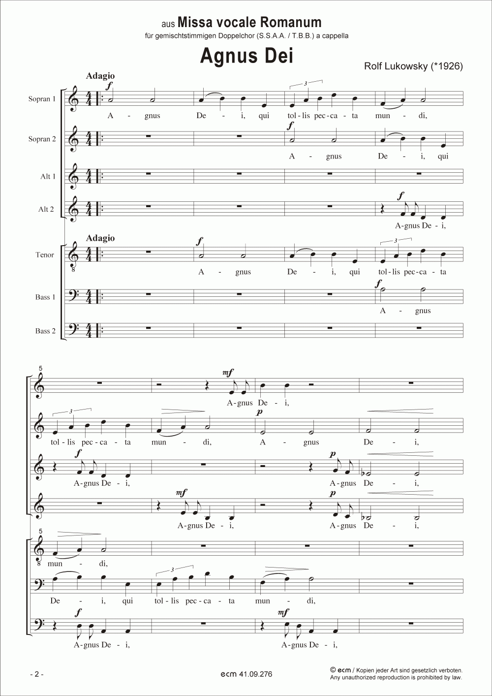 Agnus Dei (from “Missa vocale Romanum”)