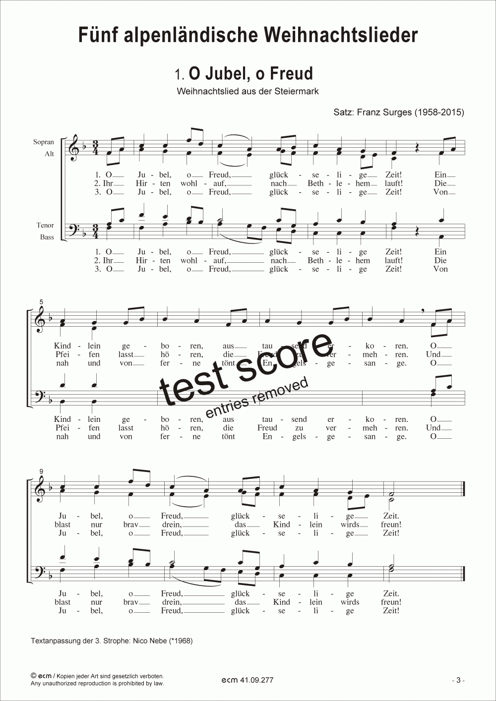 Fünf alpenländische Weihnachtslieder