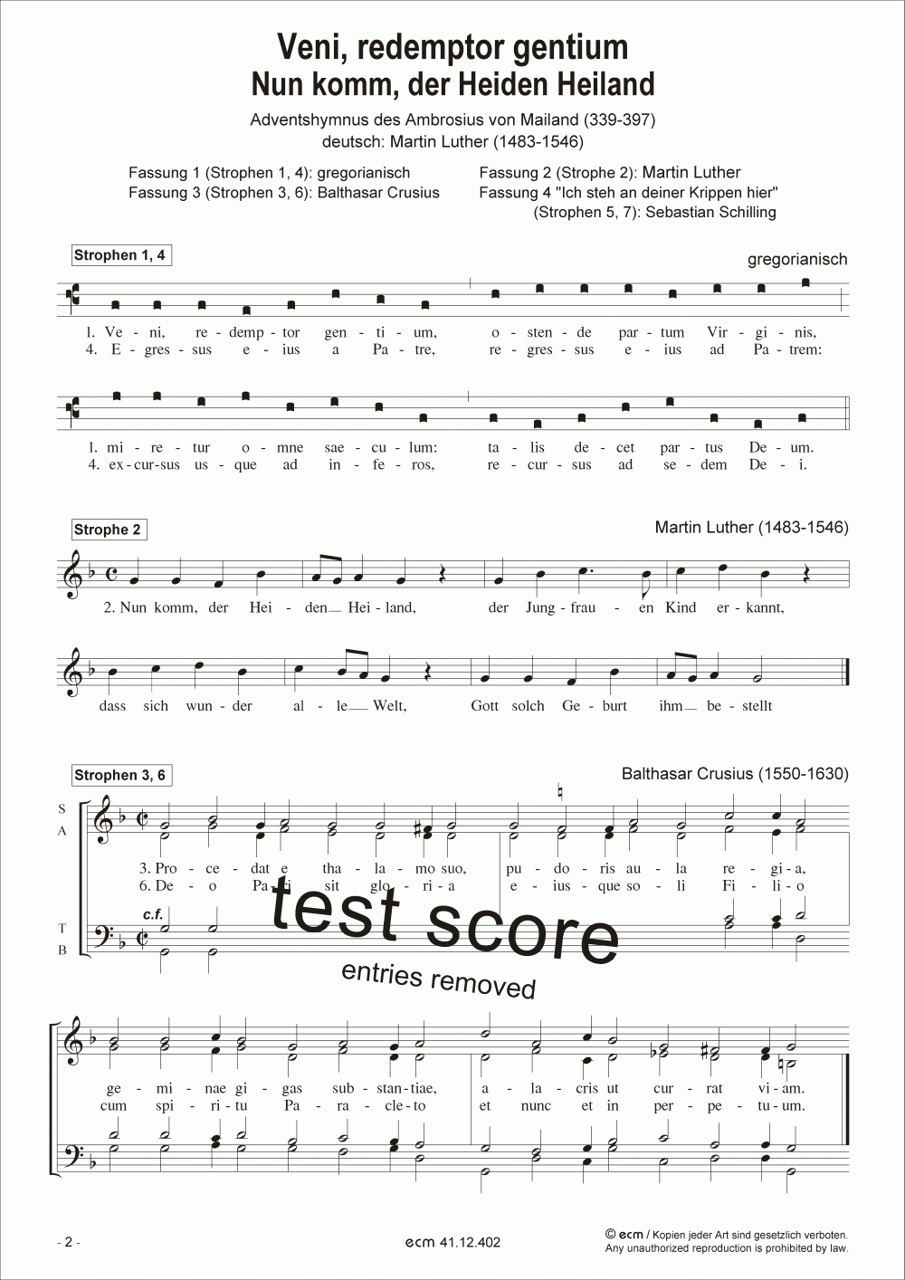 Veni, redemptor gentium - Nun komm, der Heiden Heiland