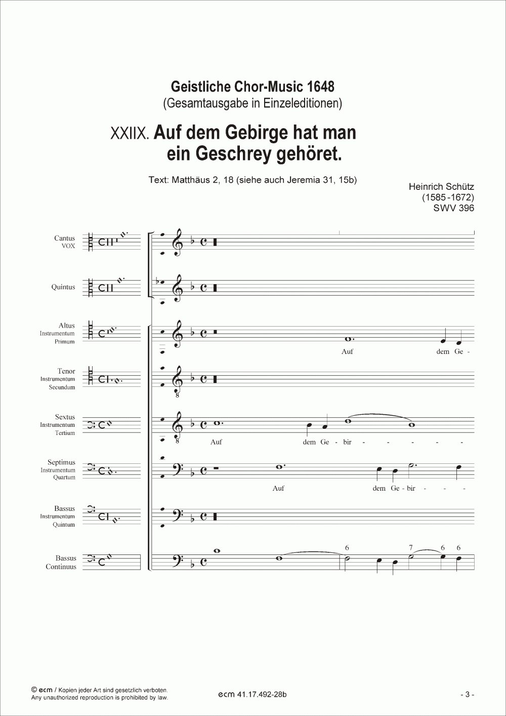 Auf dem Gebirge hat man ein Geschrey gehöret. (SWV 396) transposed