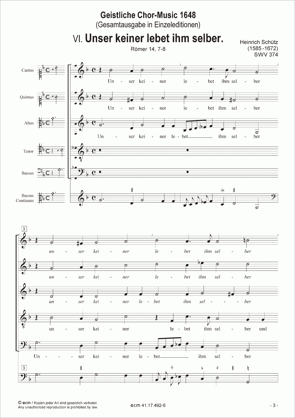 Unser keiner lebet ihm selber. (SWV 374)