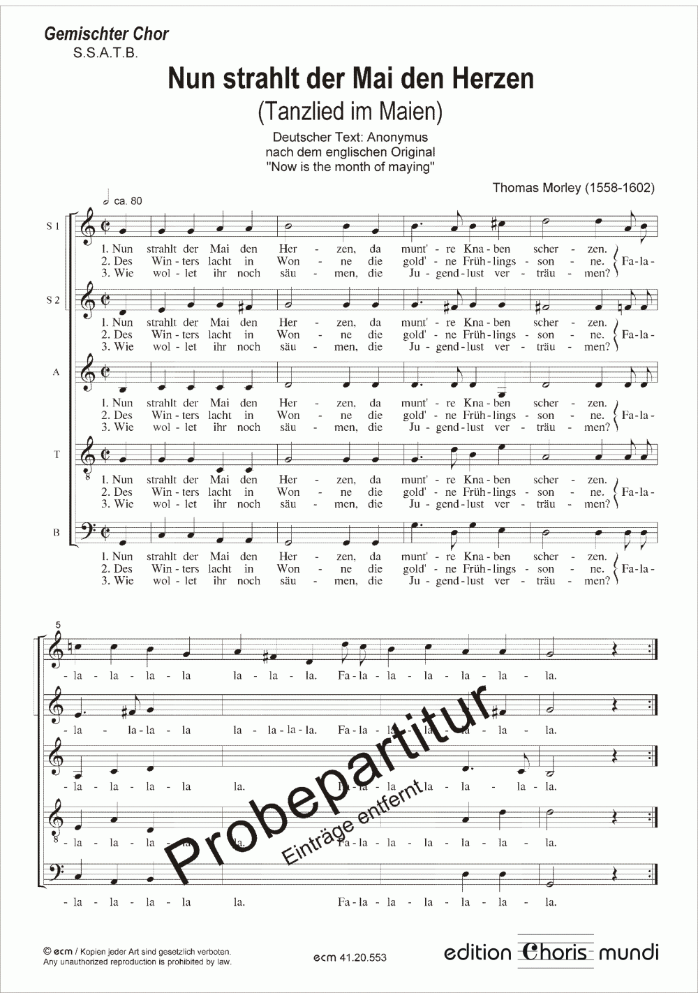 Nun strahlt der Mai den Herzen (S.S.A.T.B.)