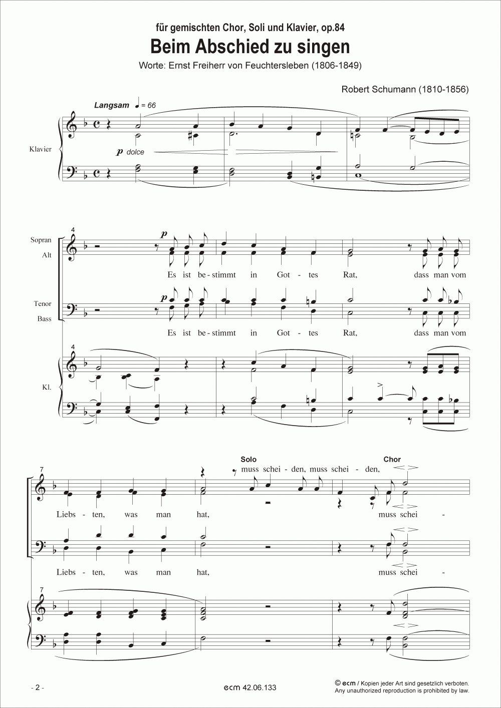 Beim Abschied zu singen (piano version) op.84