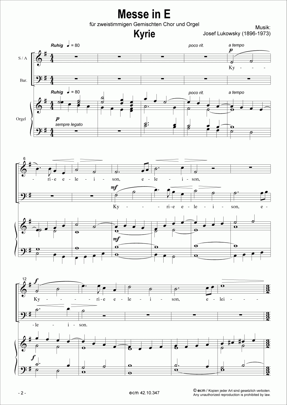 Messe in E (Organ score)