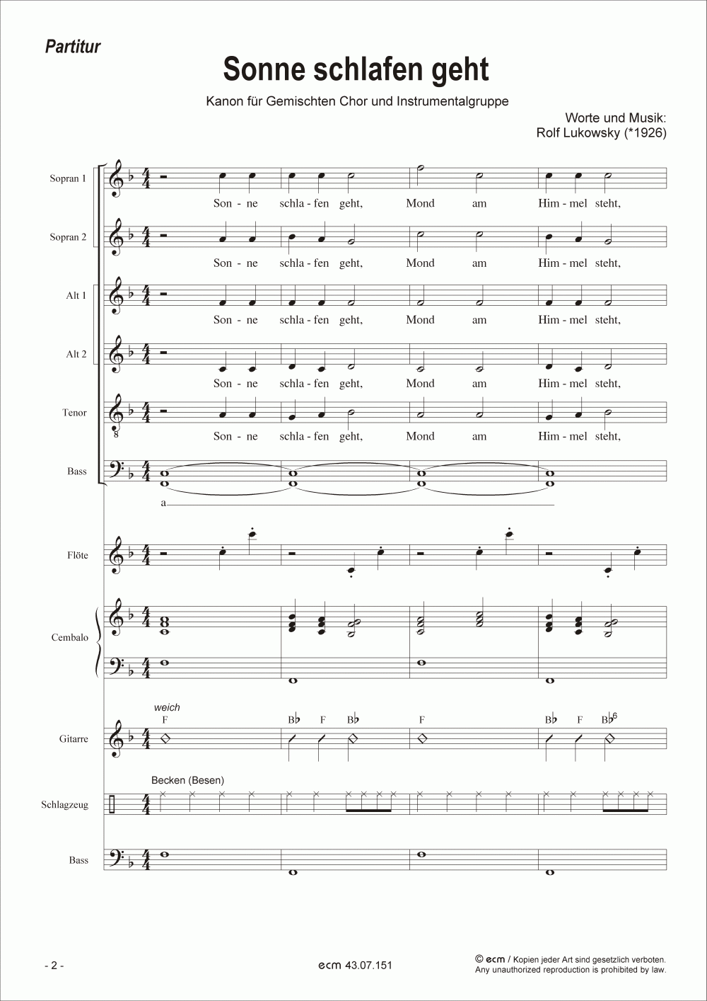 Sonne schlafen geht (Full score)