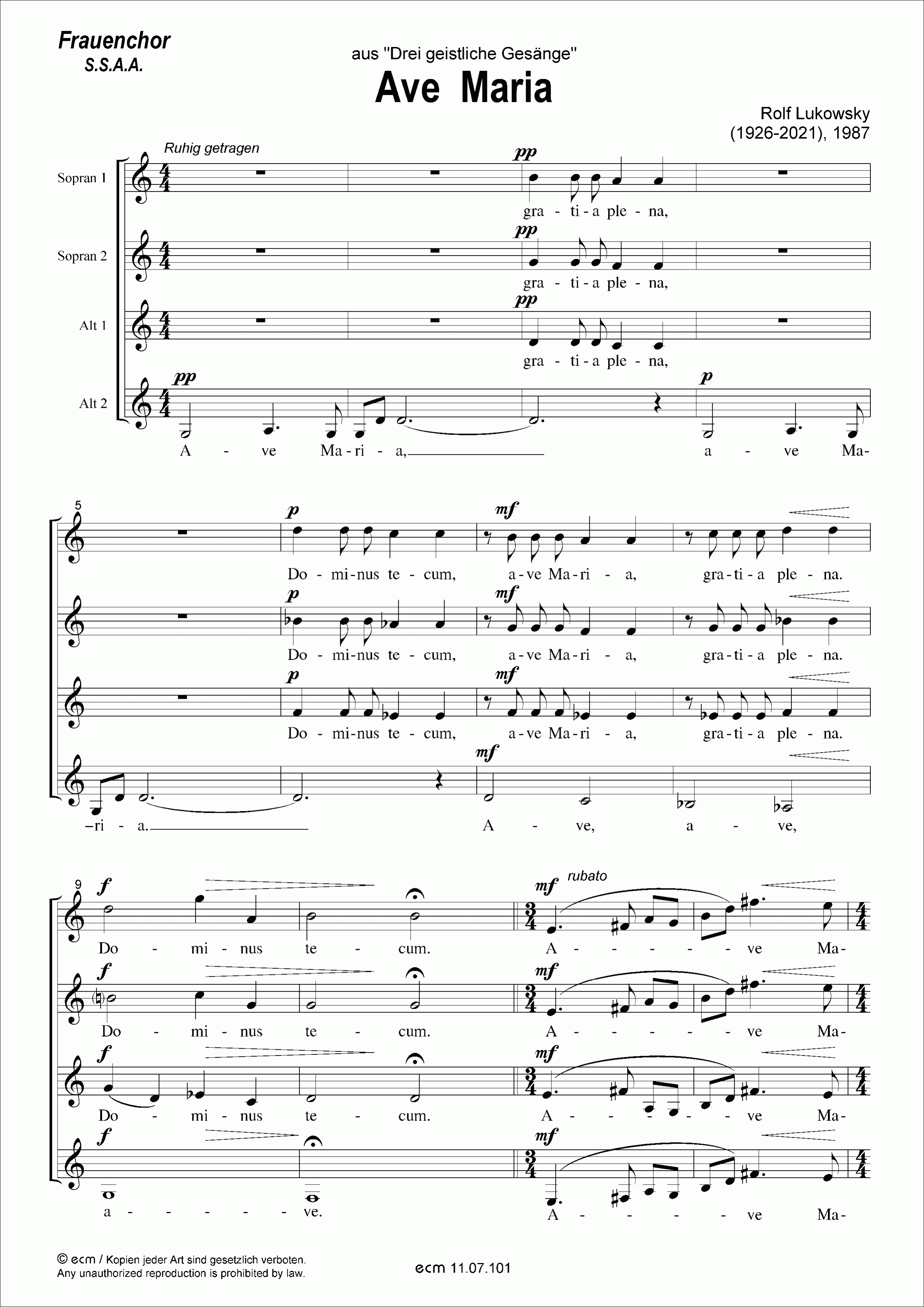 Ave Maria (from: Drei geistliche Gesänge)