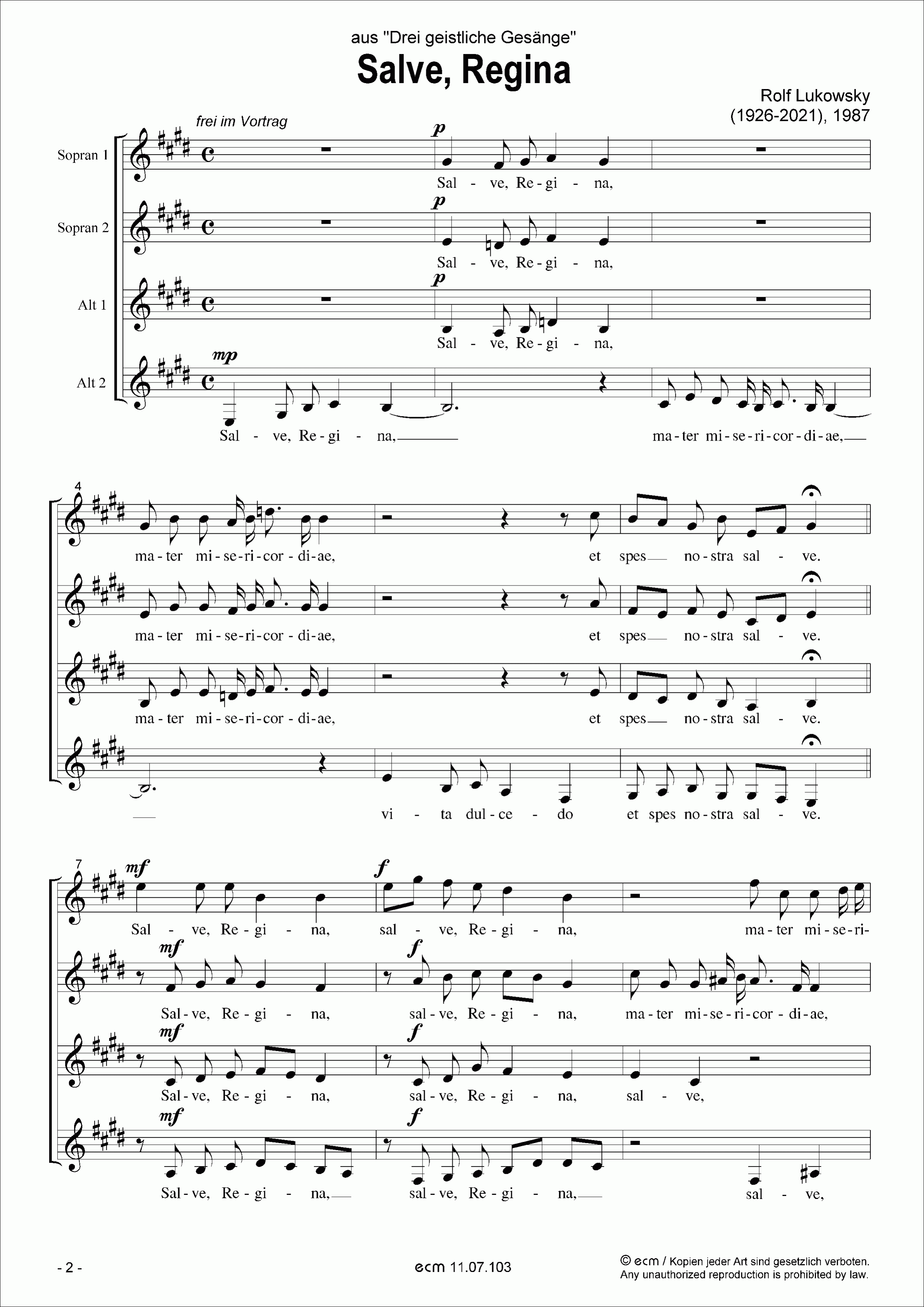 Salve, Regina (from: Drei geistliche Gesänge)