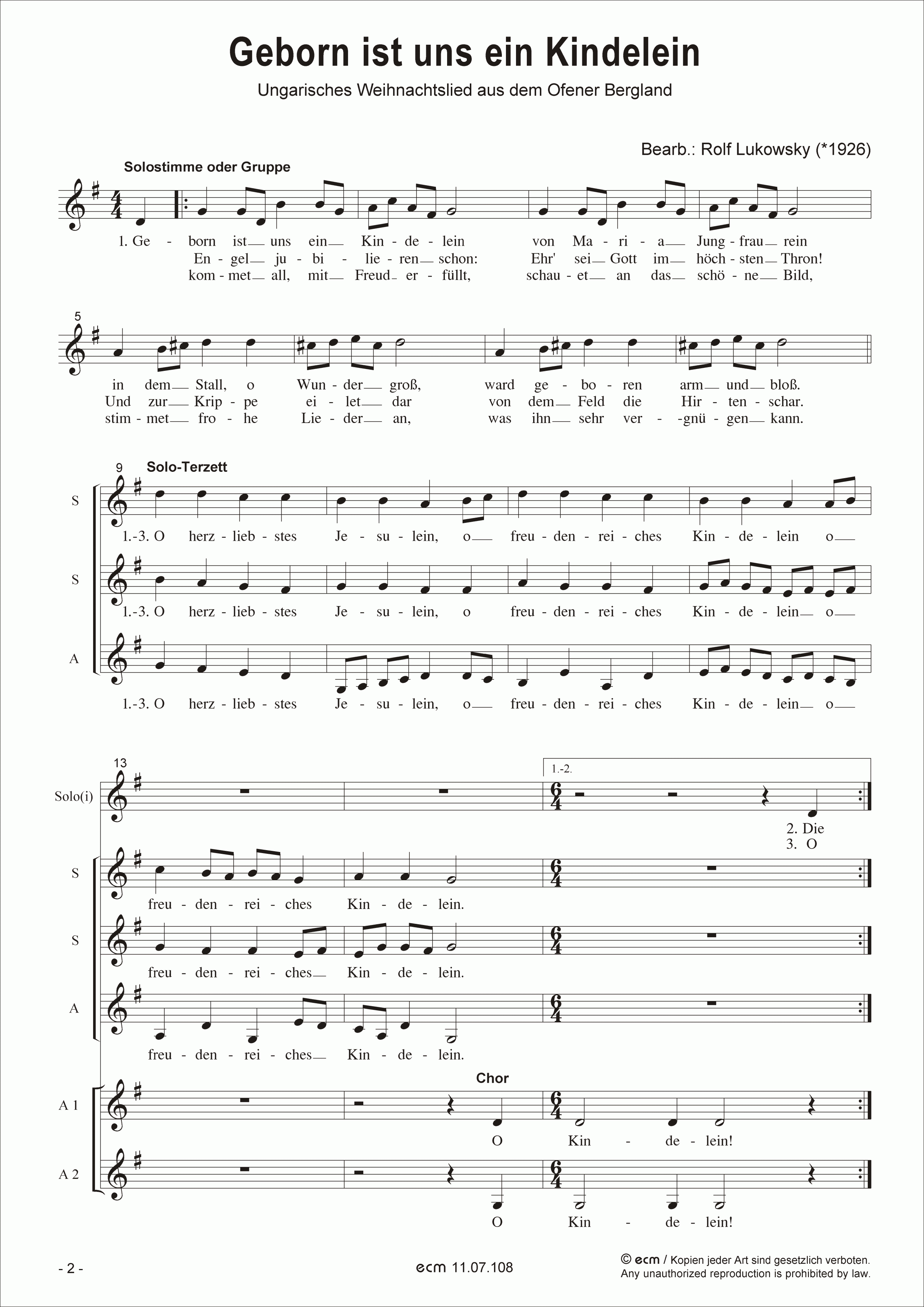 Geborn ist uns ein Kindelein