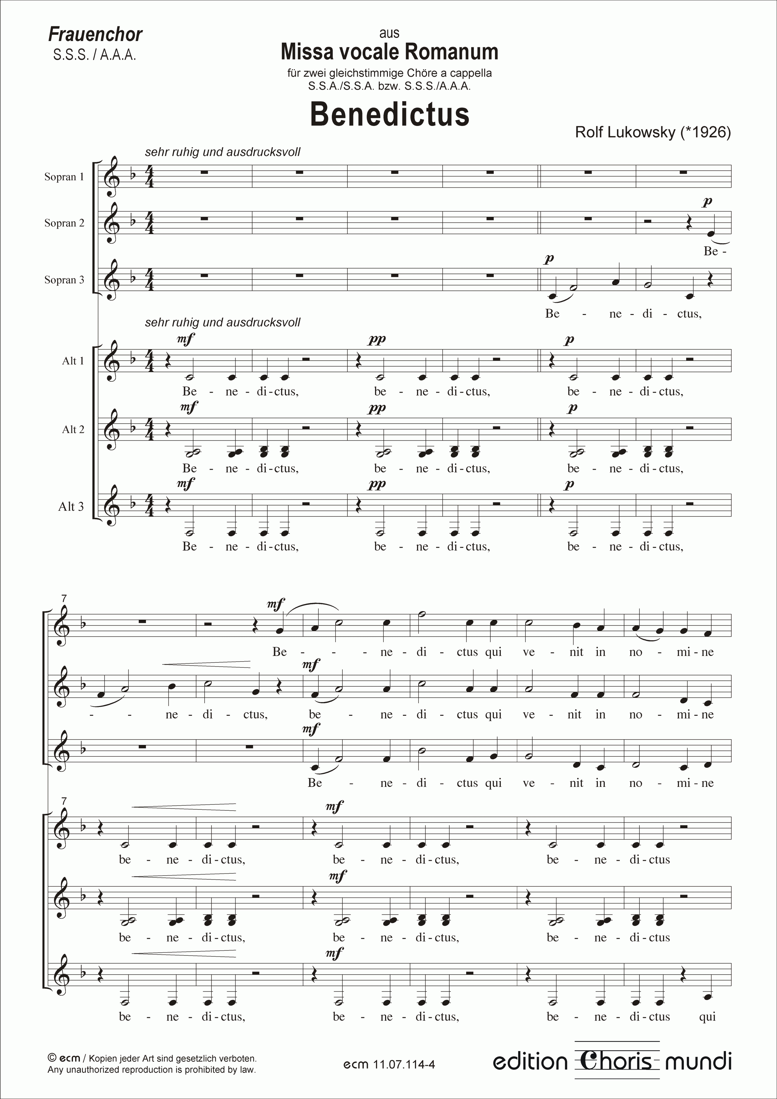 Benedictus (aus “Missa vocale Romanum”)