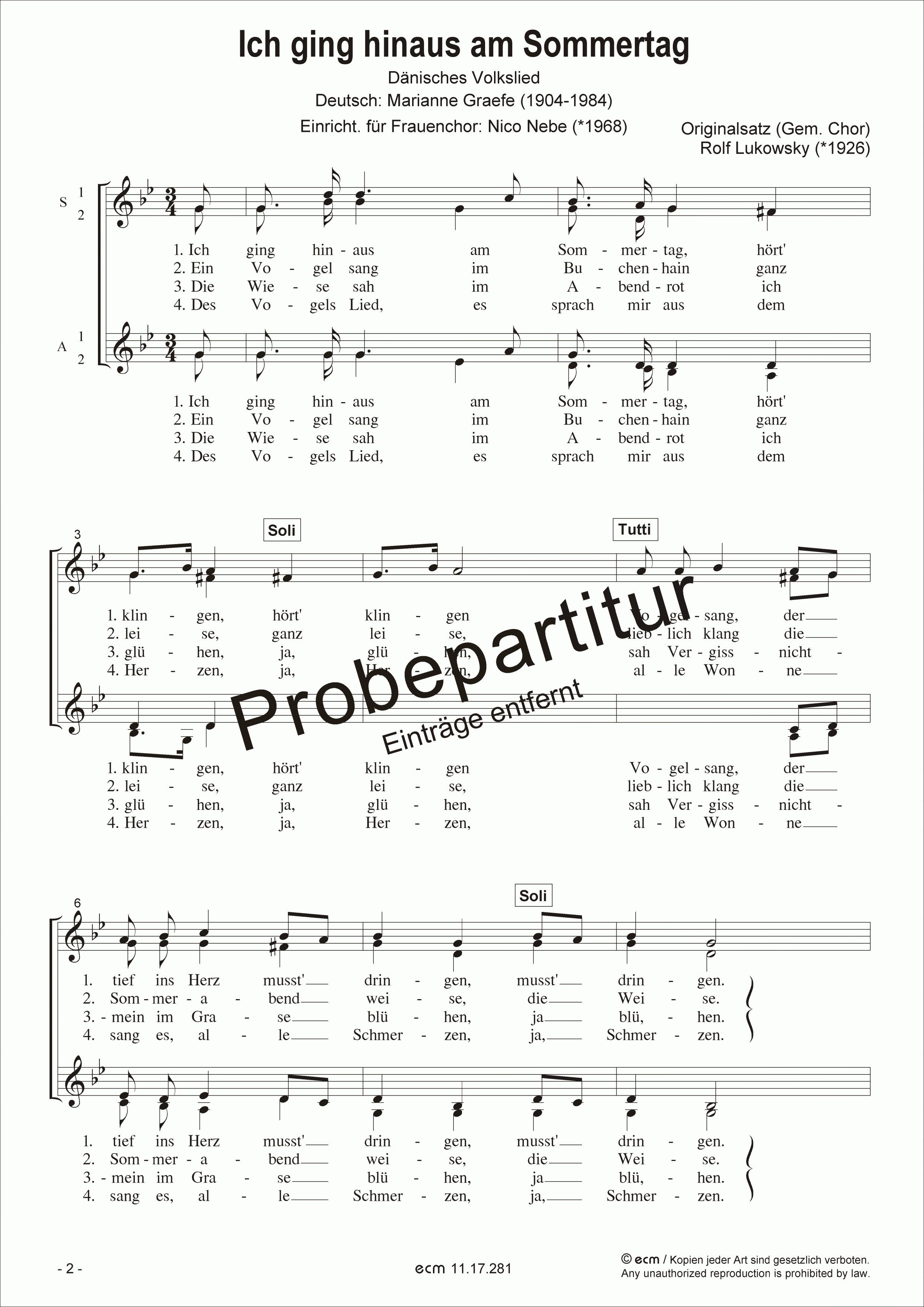 Ich ging hinaus am Sommertag