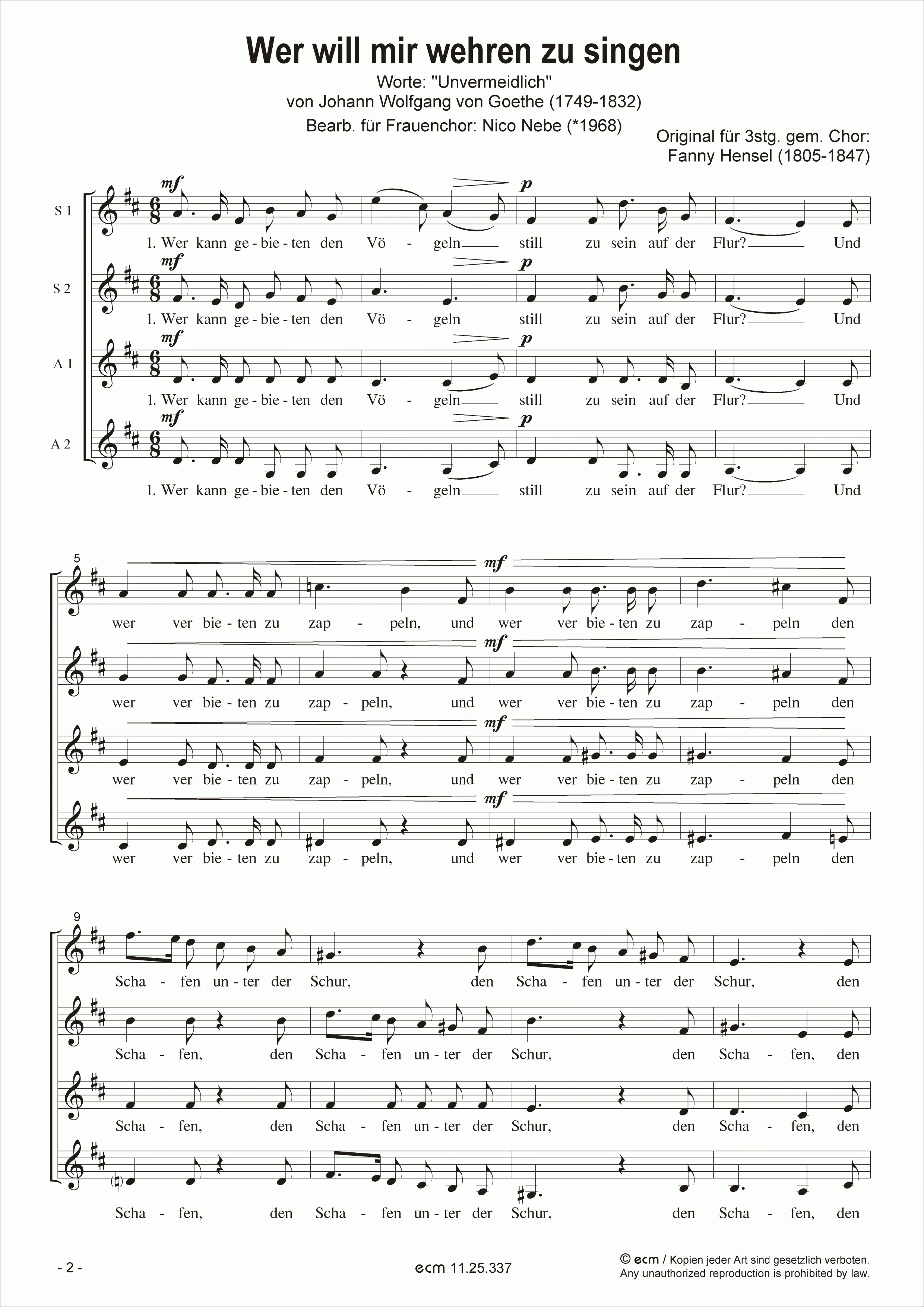 Wer will mir wehren zu singen