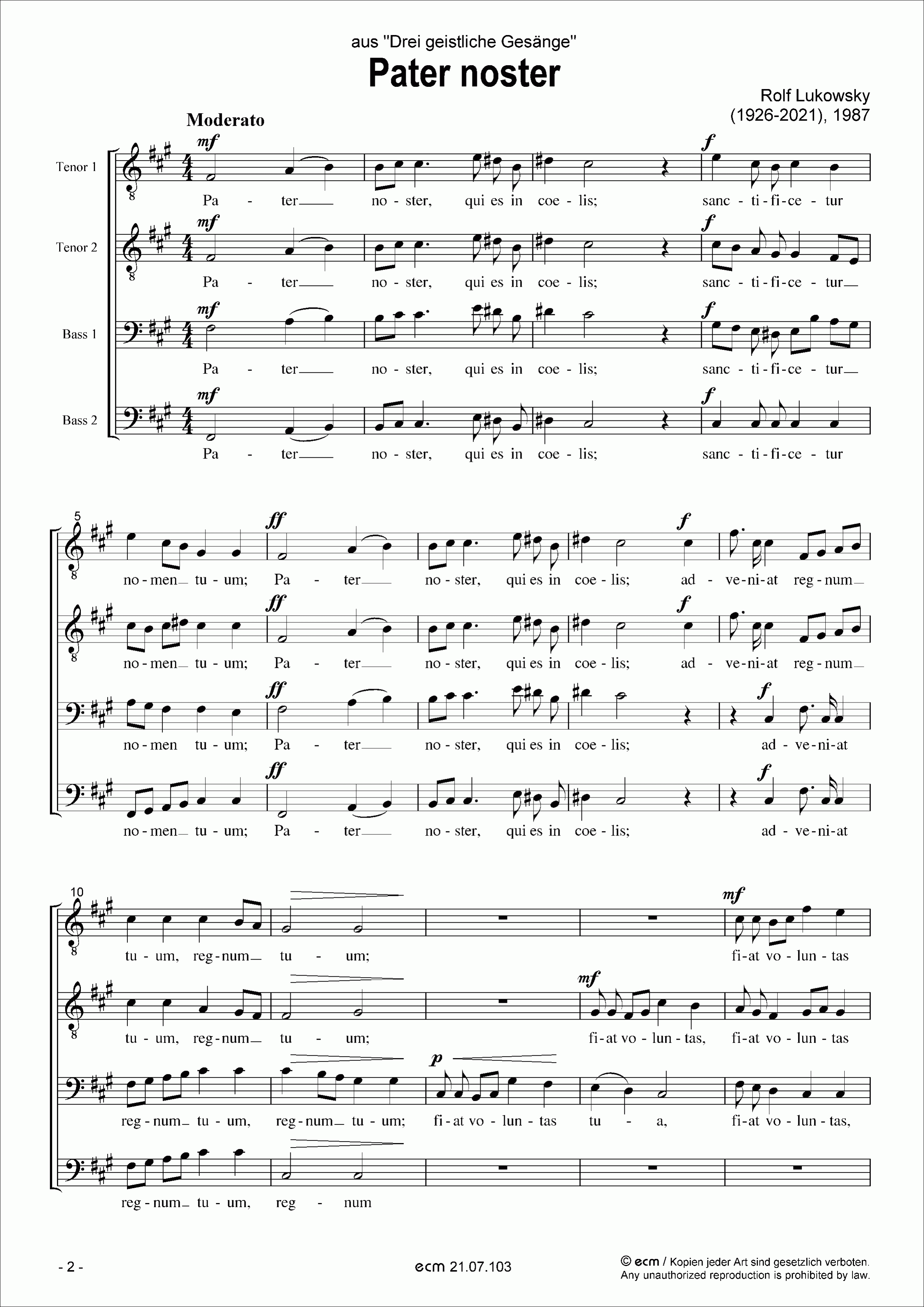 Pater noster (from: Drei geistliche Gesänge)