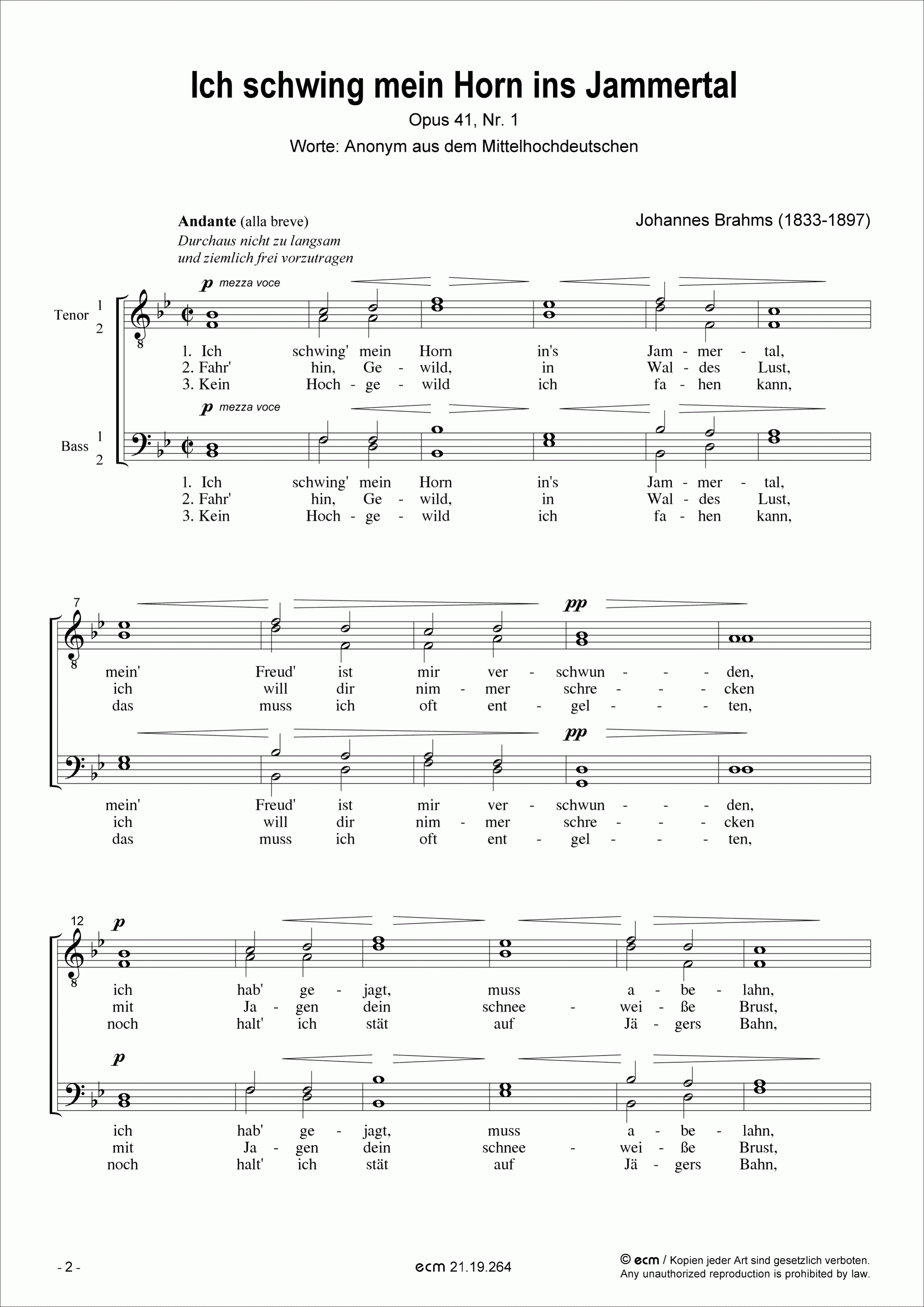 Ich schwing mein Horn ins Jammertal (op.41 Nr.1)
