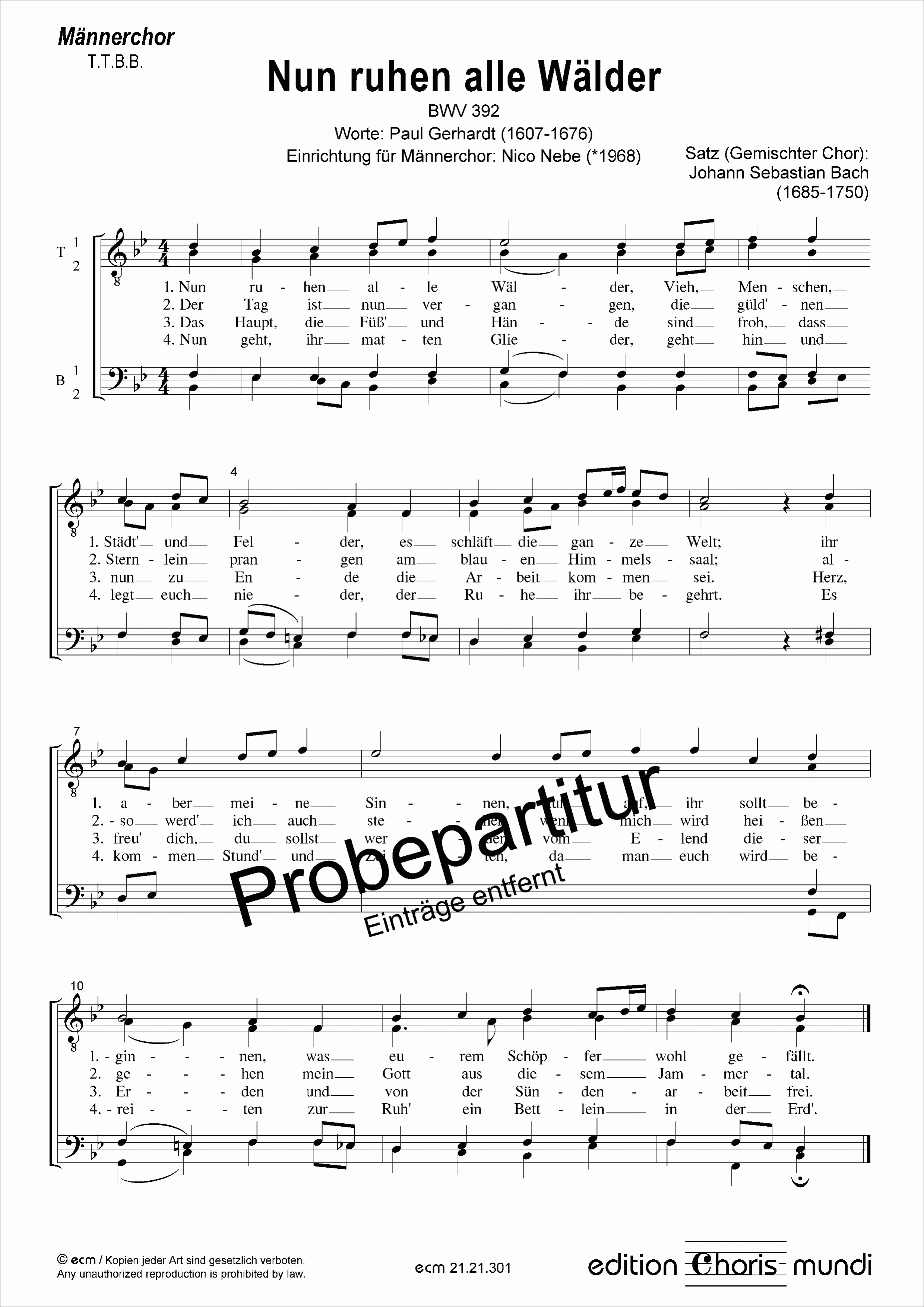 Nun ruhen alle Wälder (BWV 392)