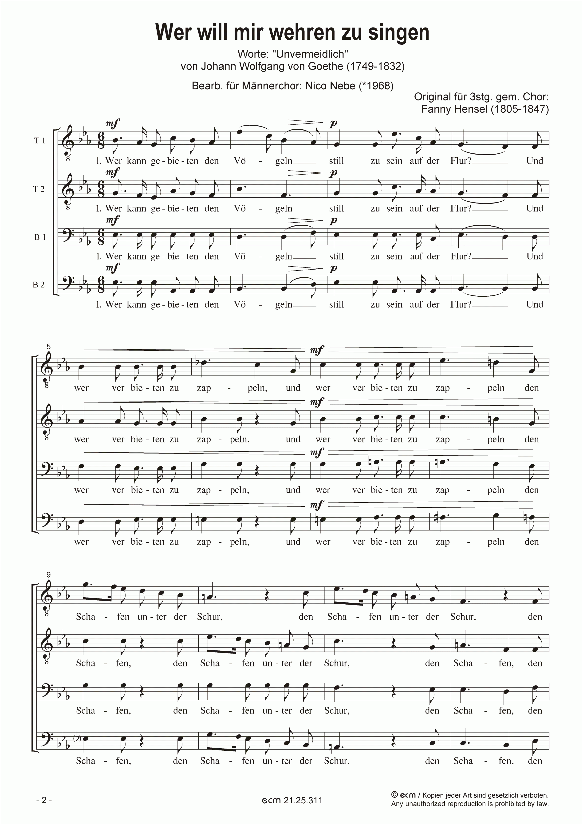 Wer will mir wehren zu singen