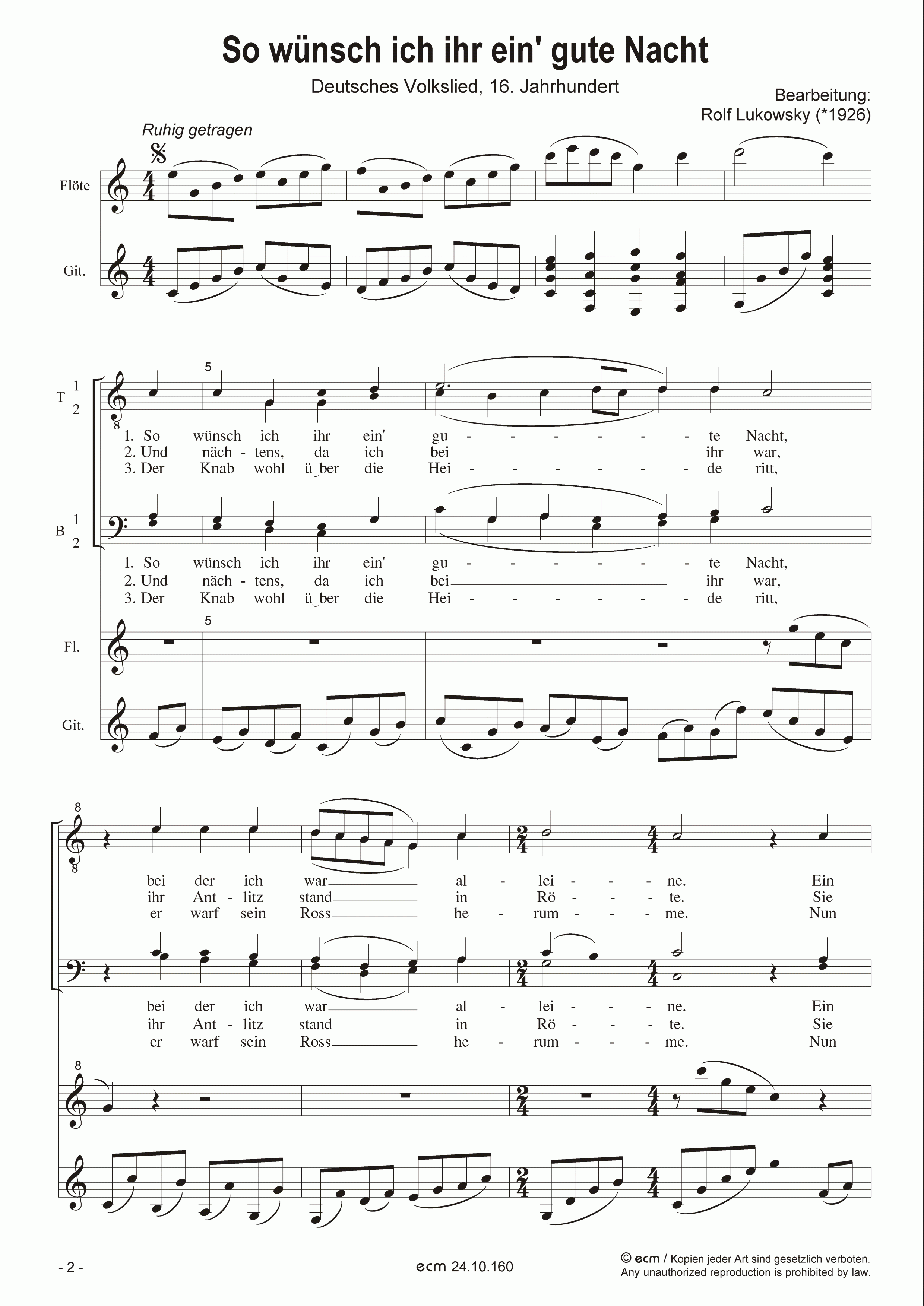 So wünsch ich ihr ein' gute Nacht (mit Gitarre und Flöte)