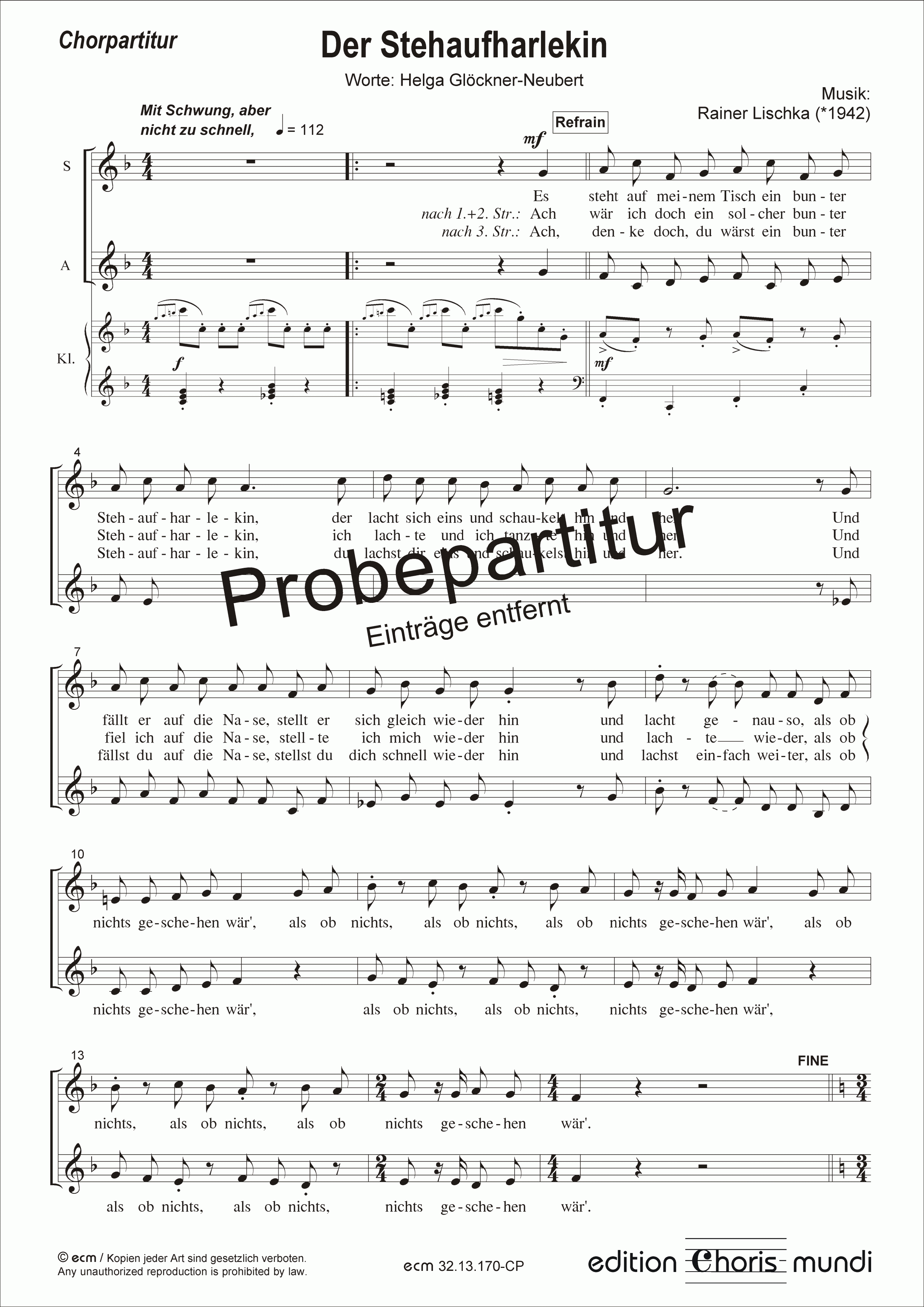 Der Stehaufharlekin (Vocal score)