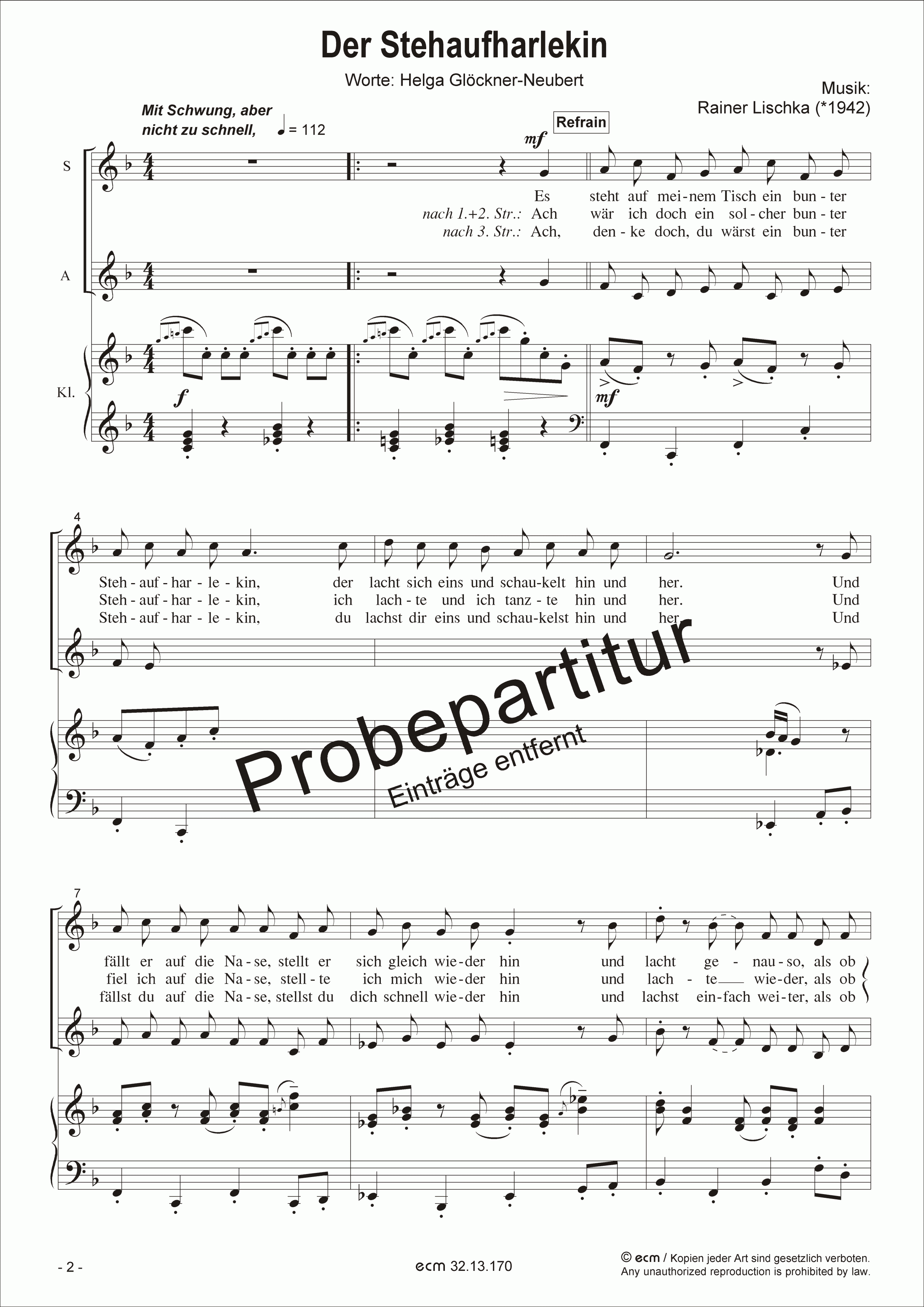 Der Stehaufharlekin (Piano score)