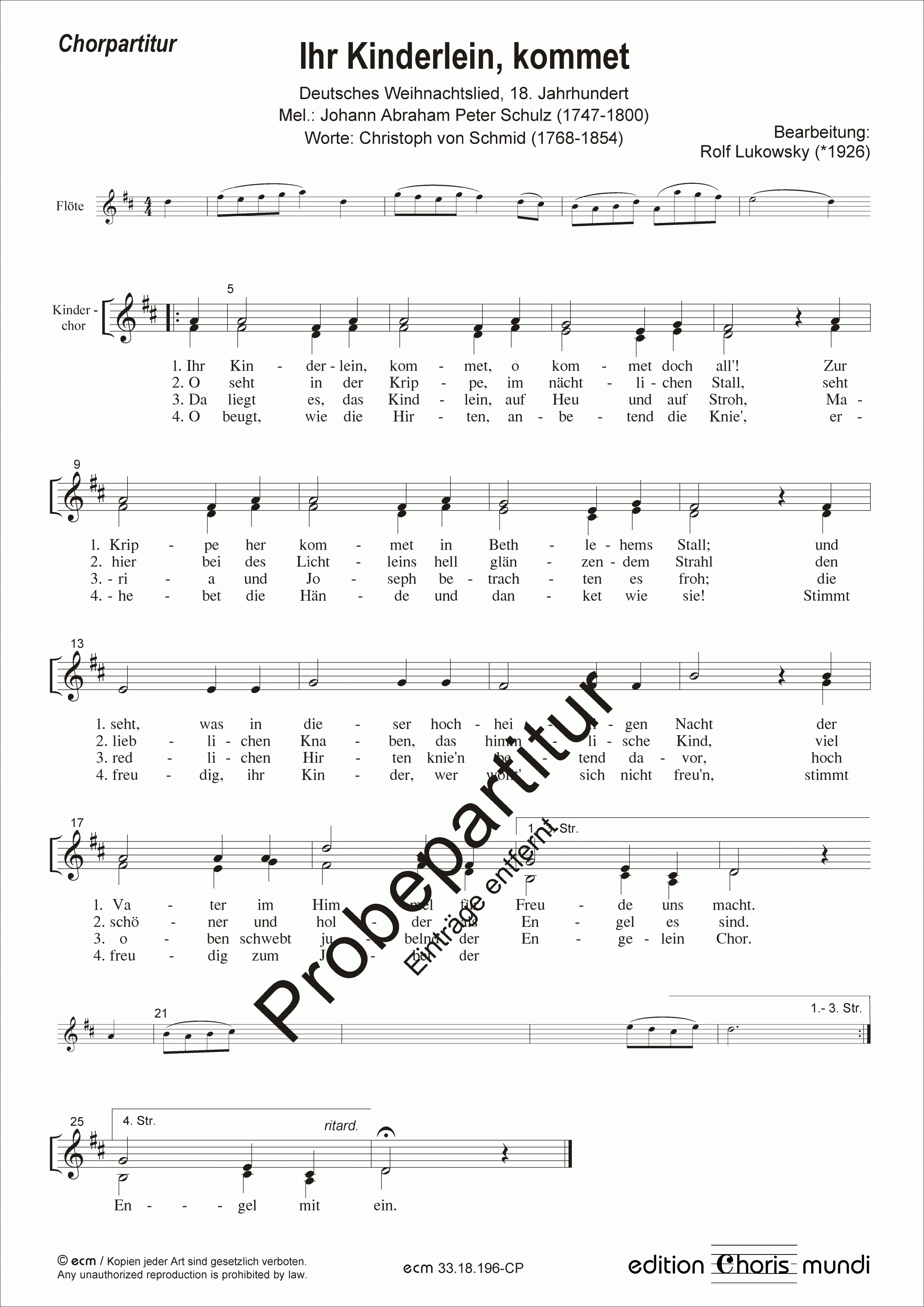 Ihr Kinderlein, kommet (Vocal score)