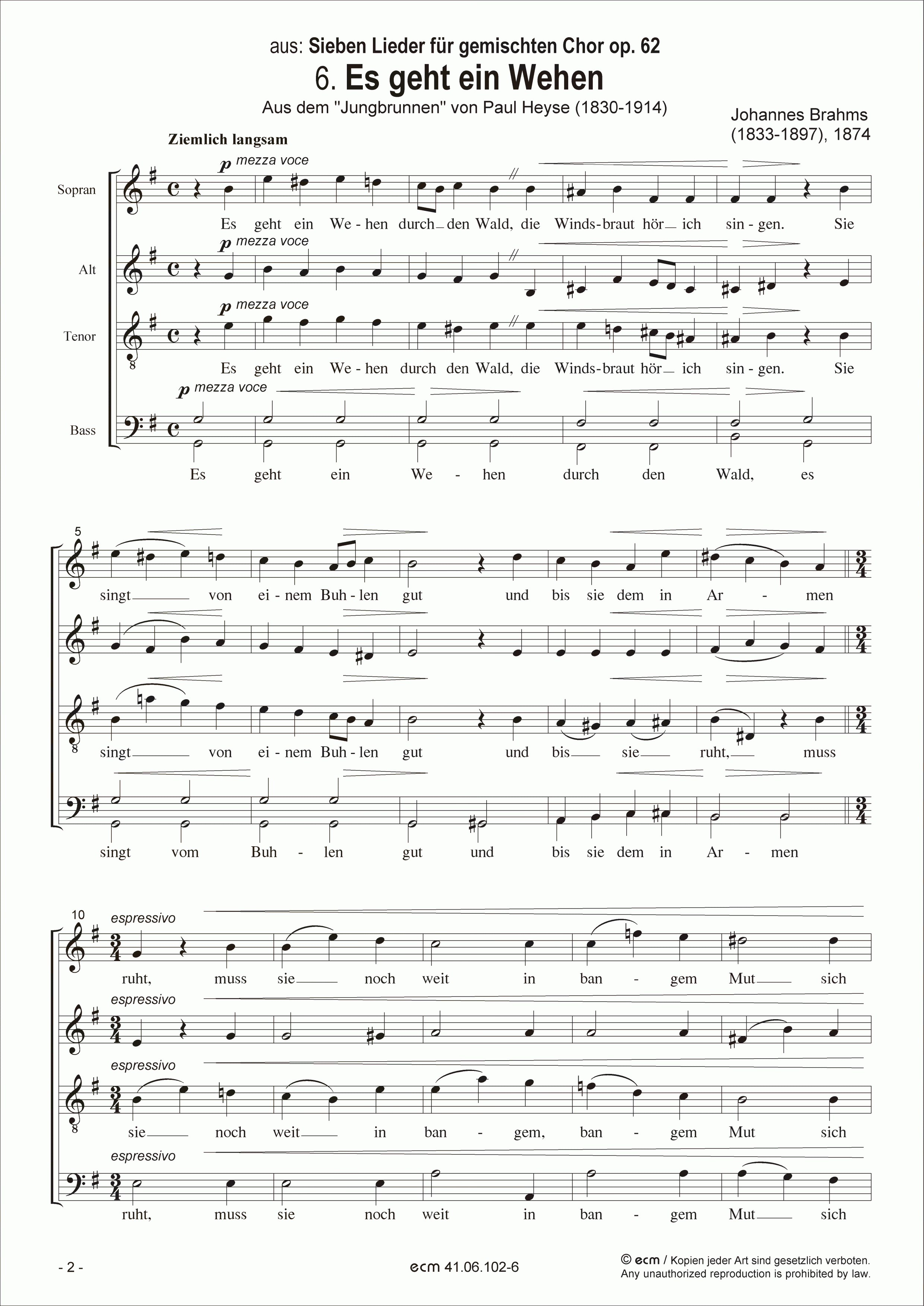 Es geht ein Wehen (op. 62, Nr.6)