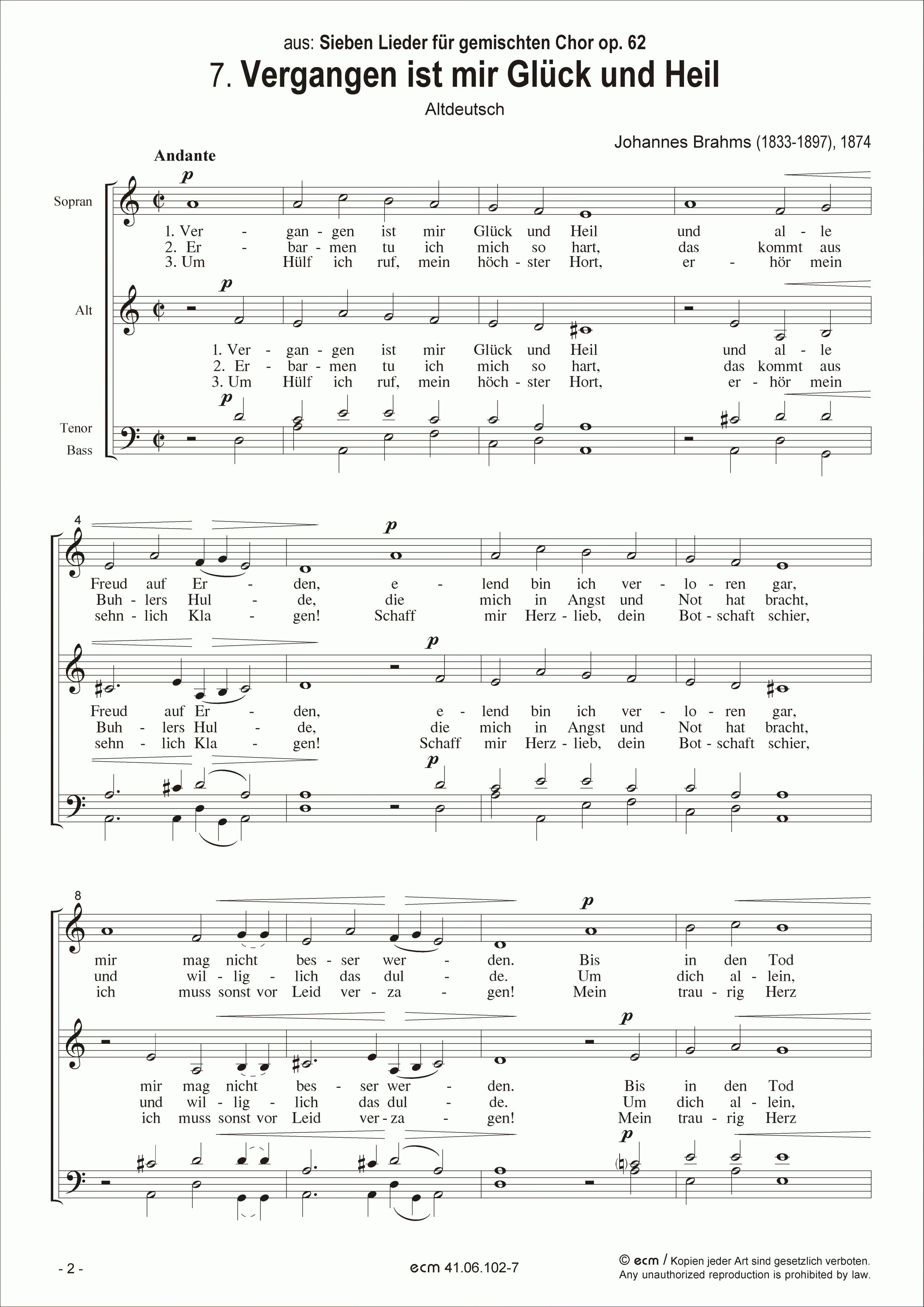 Vergangen ist mir Glück und Heil (op. 62, Nr.7)