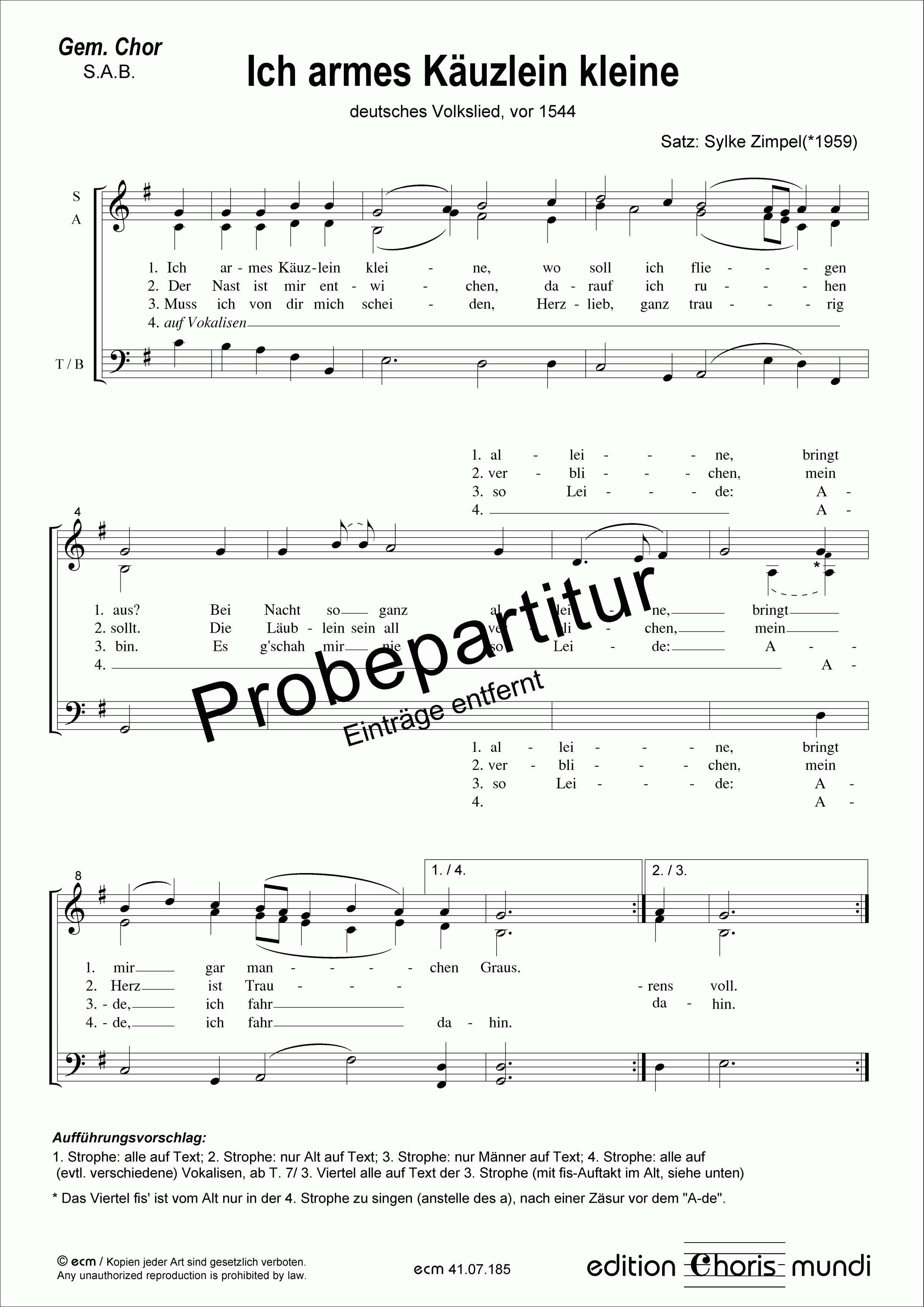 Ich armes Käuzlein kleine