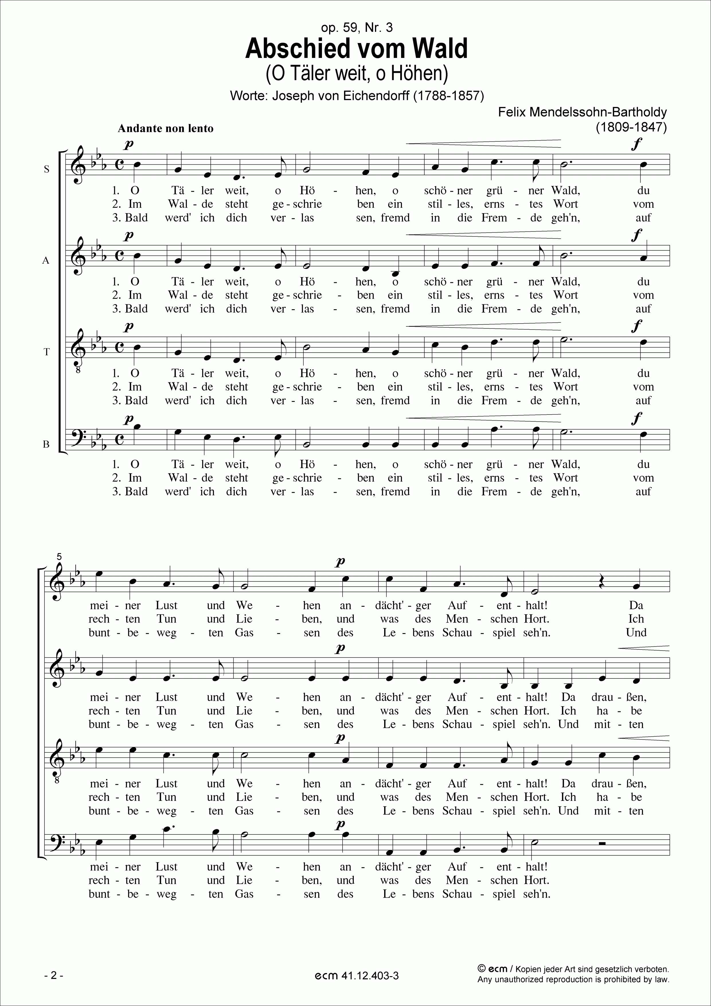 Abschied vom Wald (O Täler weit, o Höhen) op.59, Nr. 3