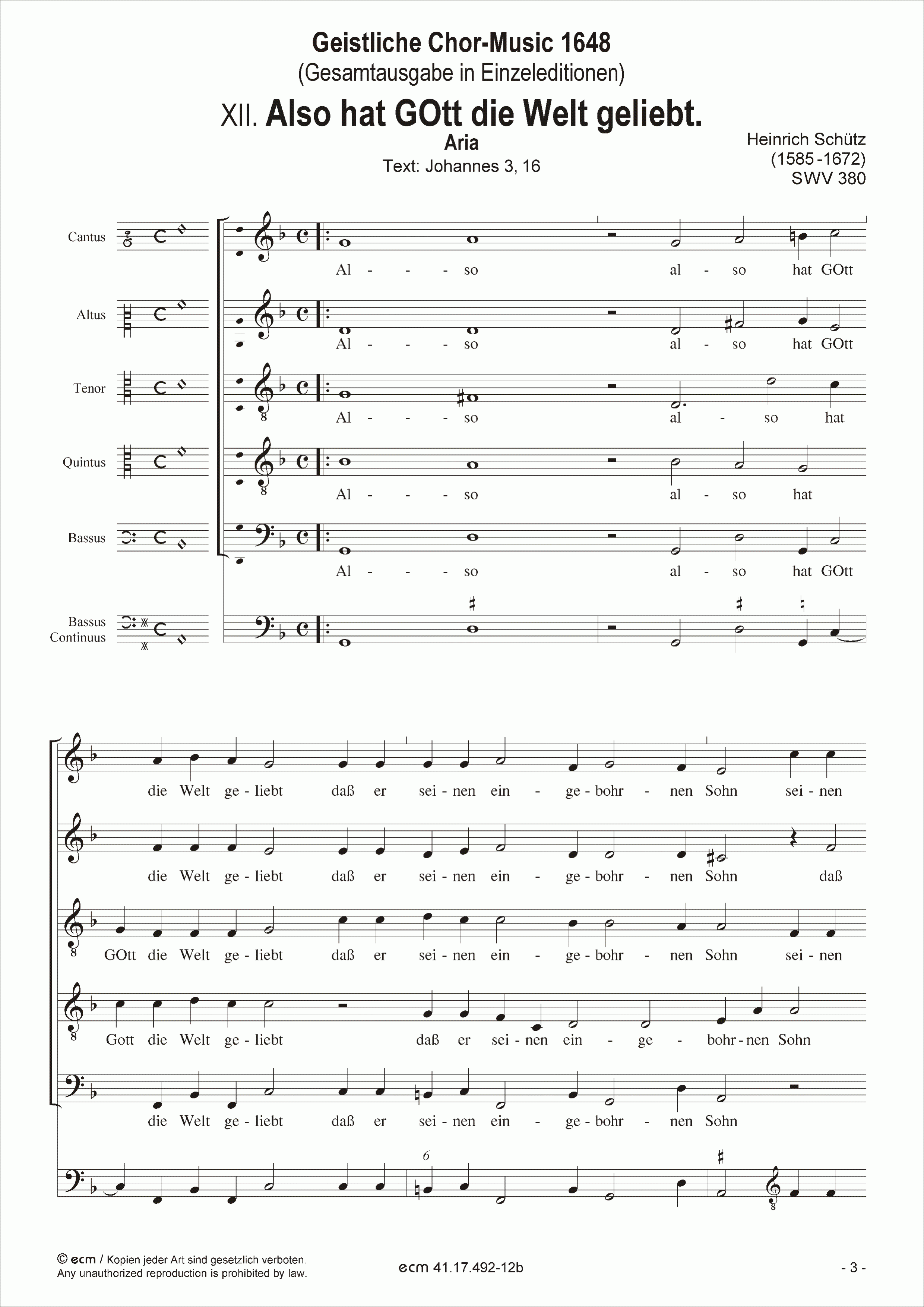 Also hat GOtt die Welt geliebt. (SWV 380) transposed