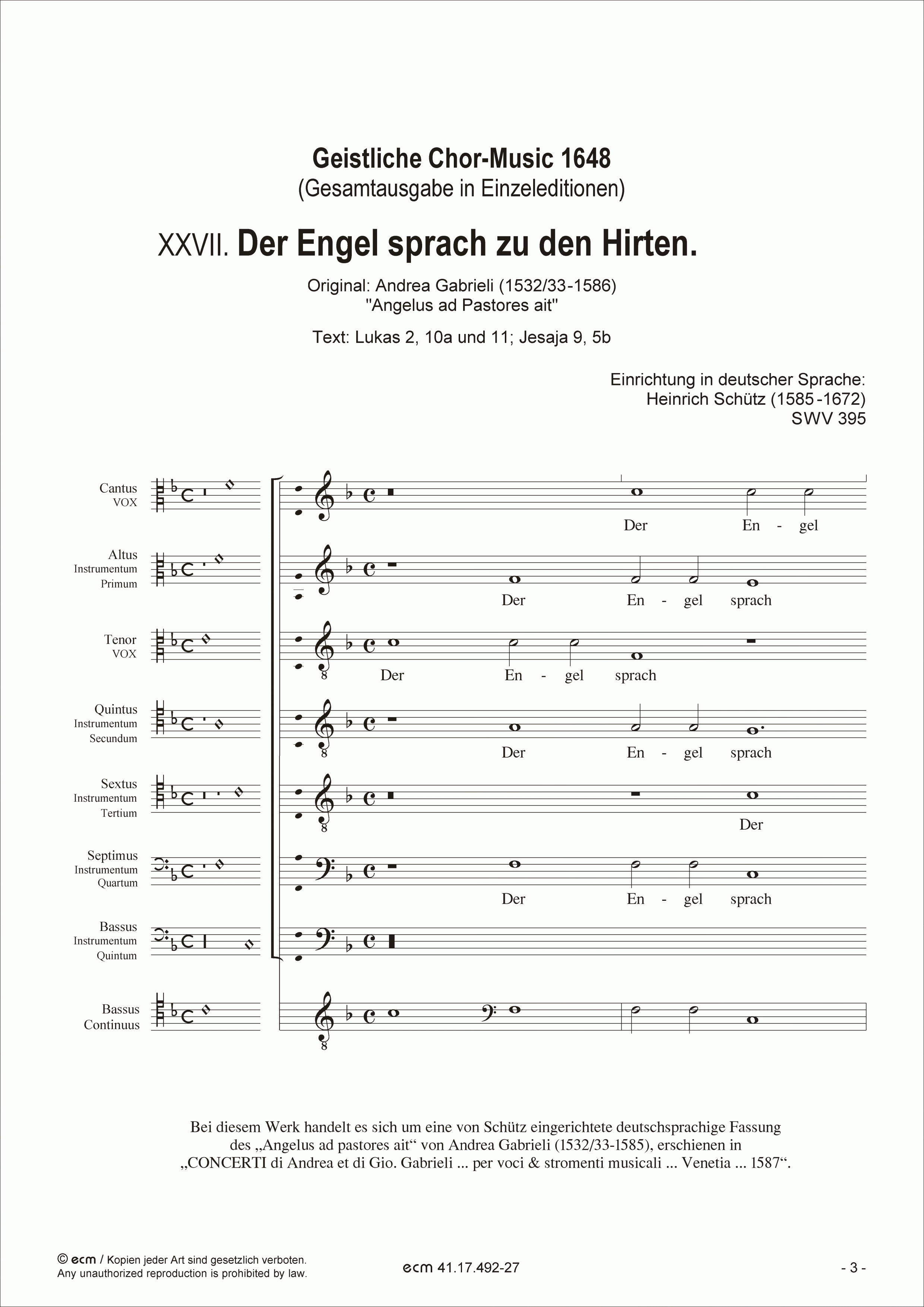 Der Engel sprach zu den Hirten. (SWV 395)