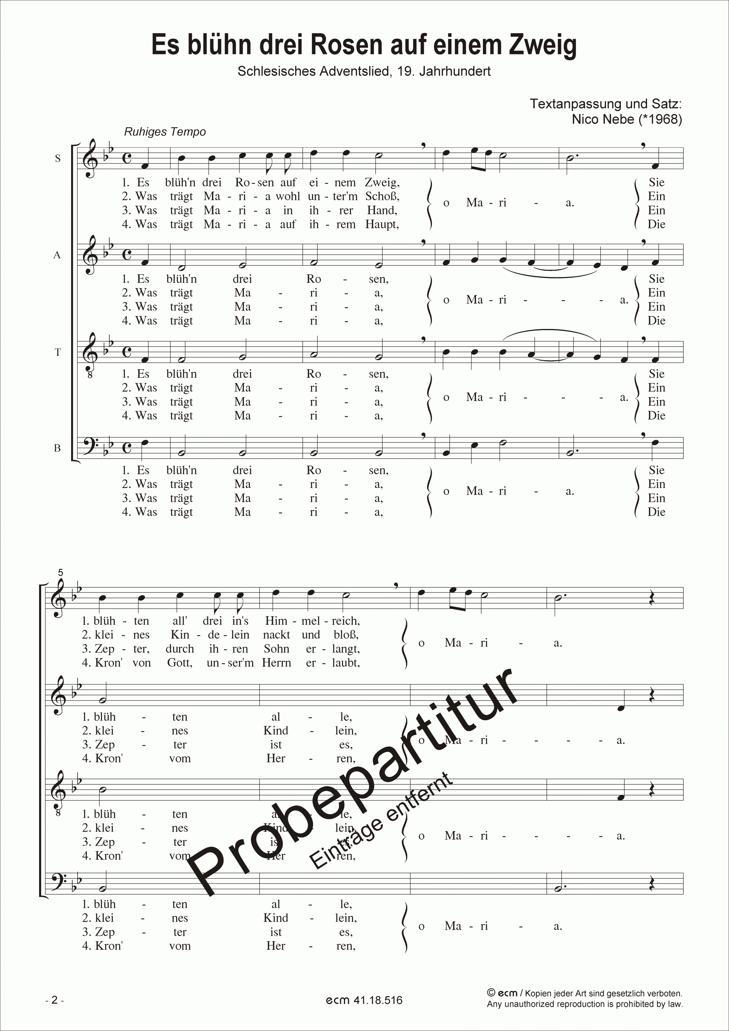 Es blühn drei Rosen auf einem Zweig