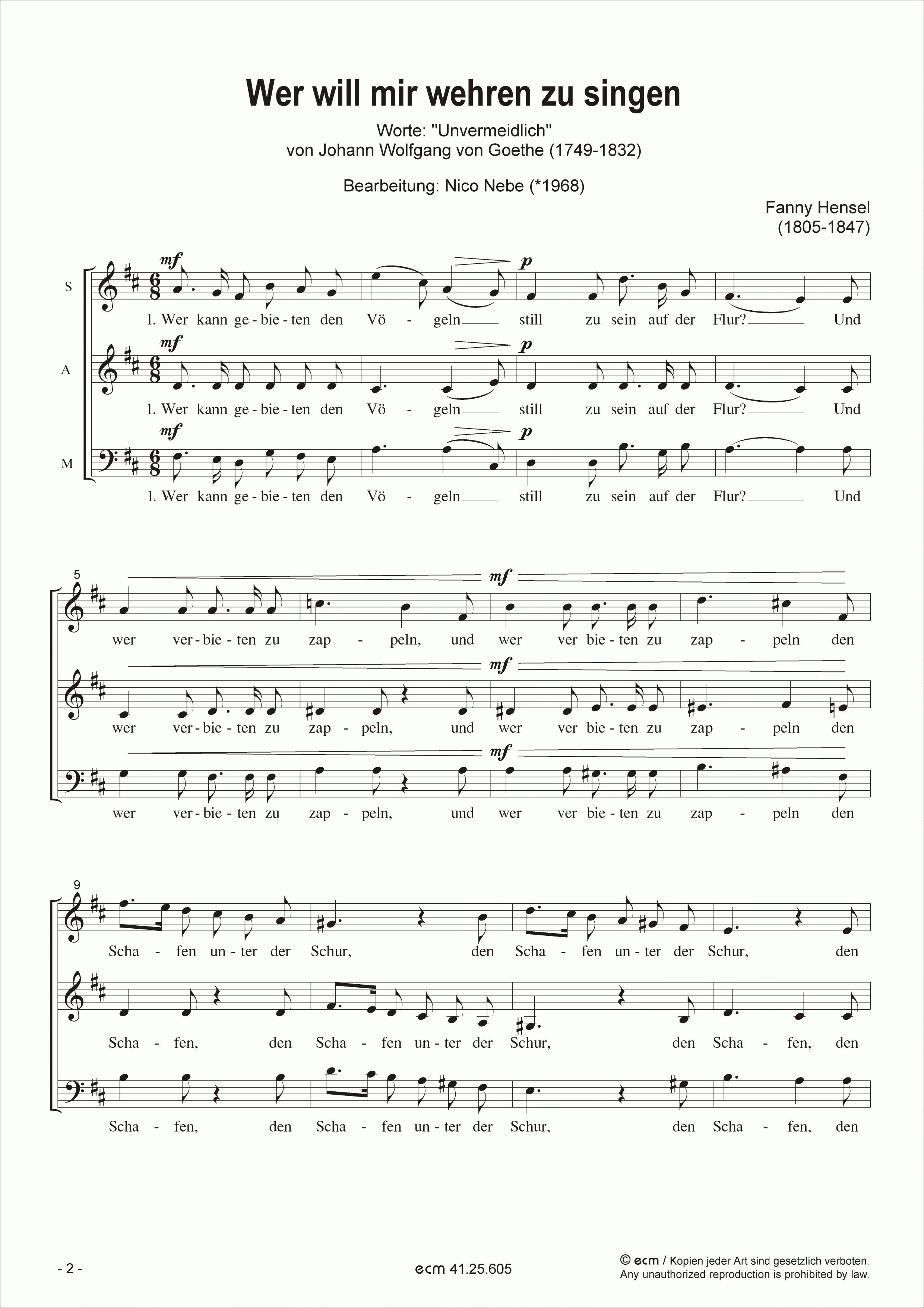 Wer will mir wehren zu singen