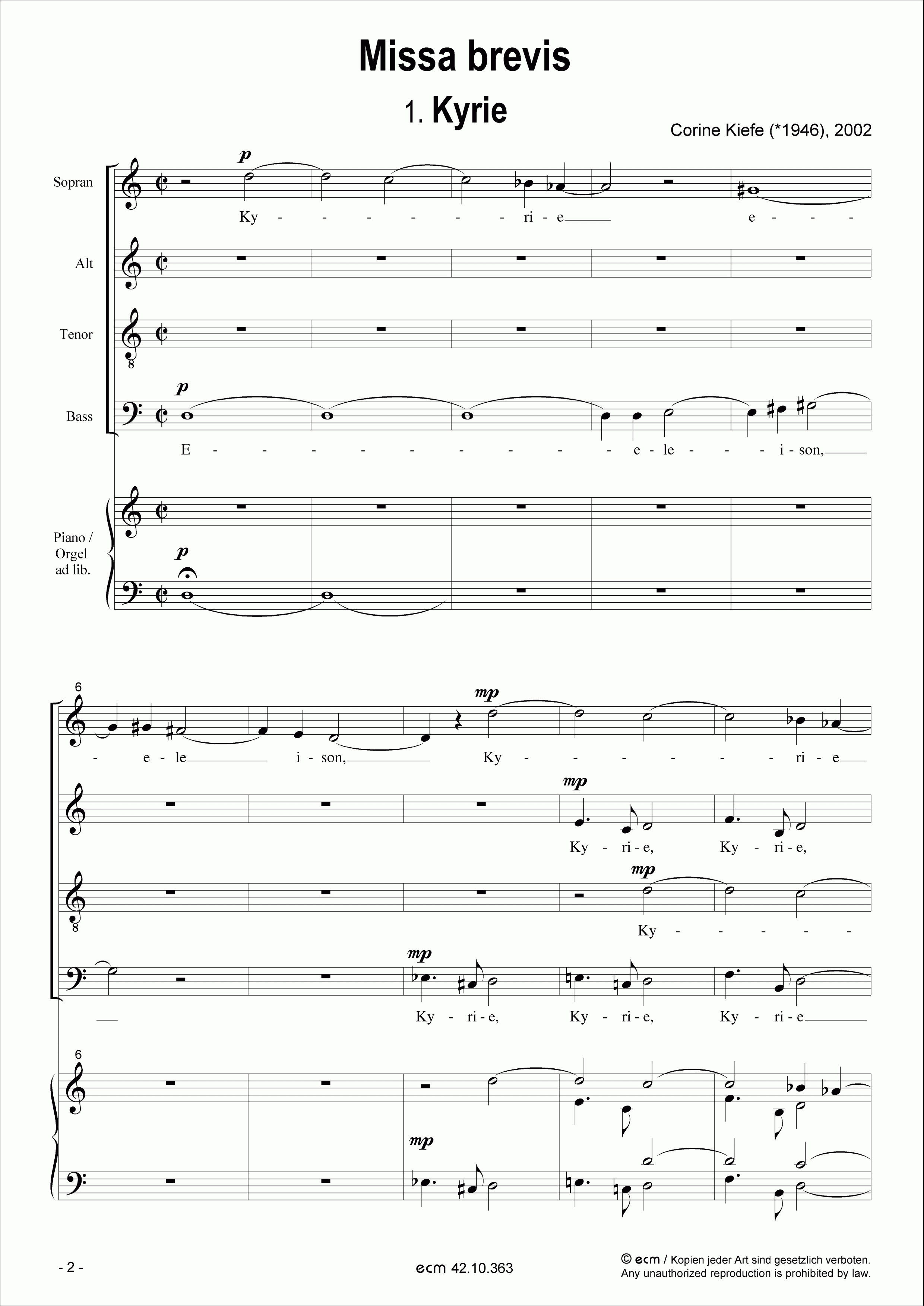 Missa brevis (mit Klavier/Orgel)