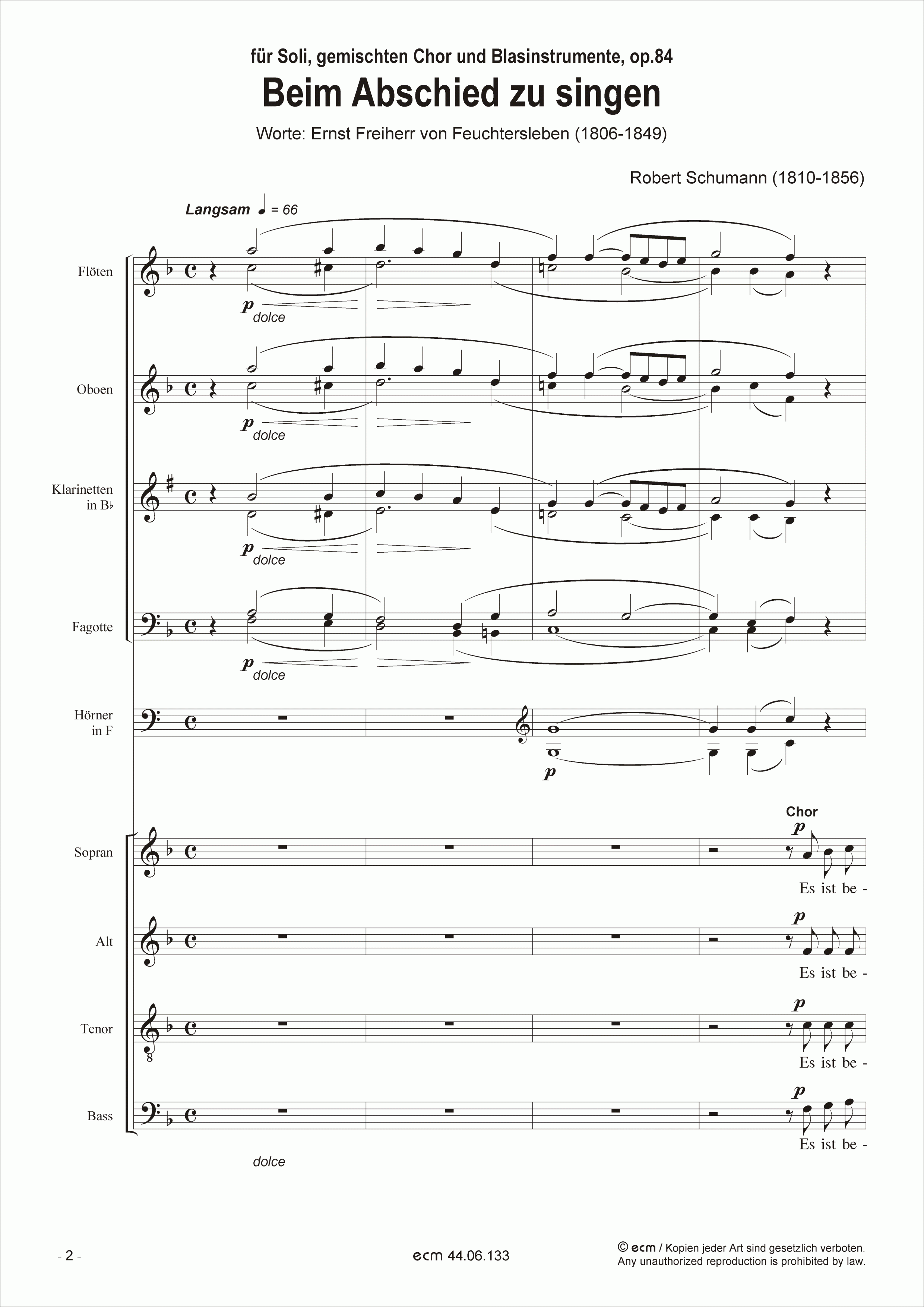 Beim Abschied zu singen (Bläserfassung) op.84